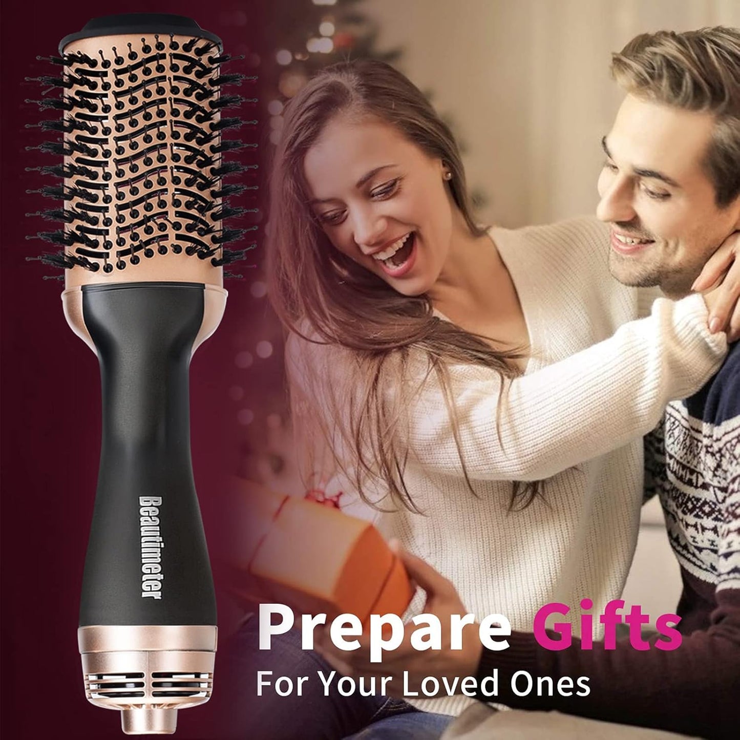 Beautimeter Blow Dryer Brush, Hot Air Brush One Step Hair Dryer and Styler Volumizer, 4 in 1 Negative Ionic Hair Styler with Oval Barrel for Smooth, Frizz-Free Hair Types, Black & Gold