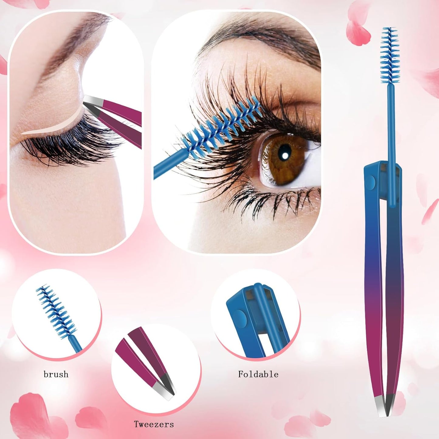 Eyelash Applicator Set 2-in-1 Lash Applicator with Tweezers, Brush Professional DIY Eyelash Extension Tools for Cluster Lashes