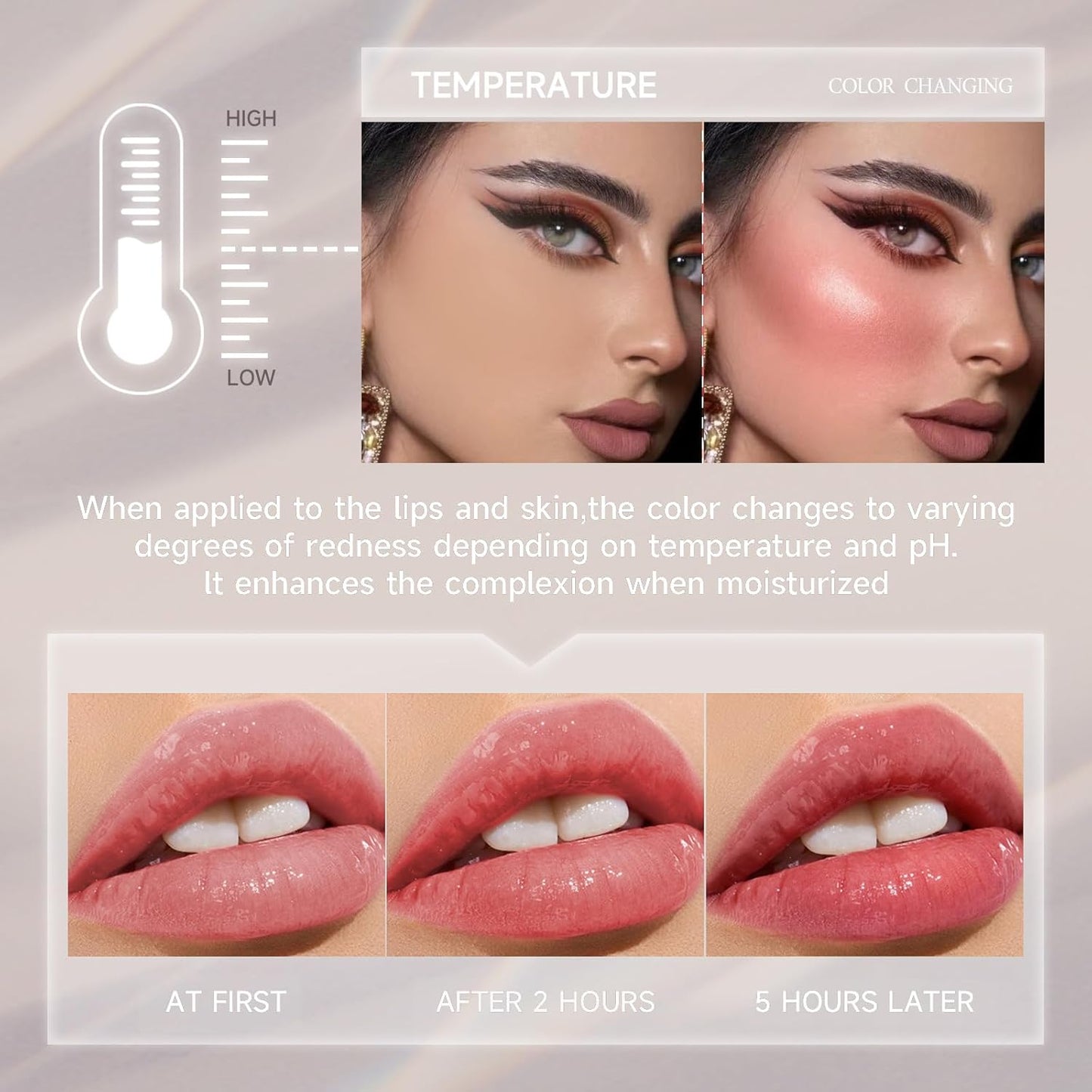 Color Changing Blush Stick,Jelly Tint Stain Clear PH Transparent Cream Pink Magic Blusher for Cheeks, Lips and Eye Makeup, Natural Lightweight Blendable Face Rouge Balm Cooling Water with Brush