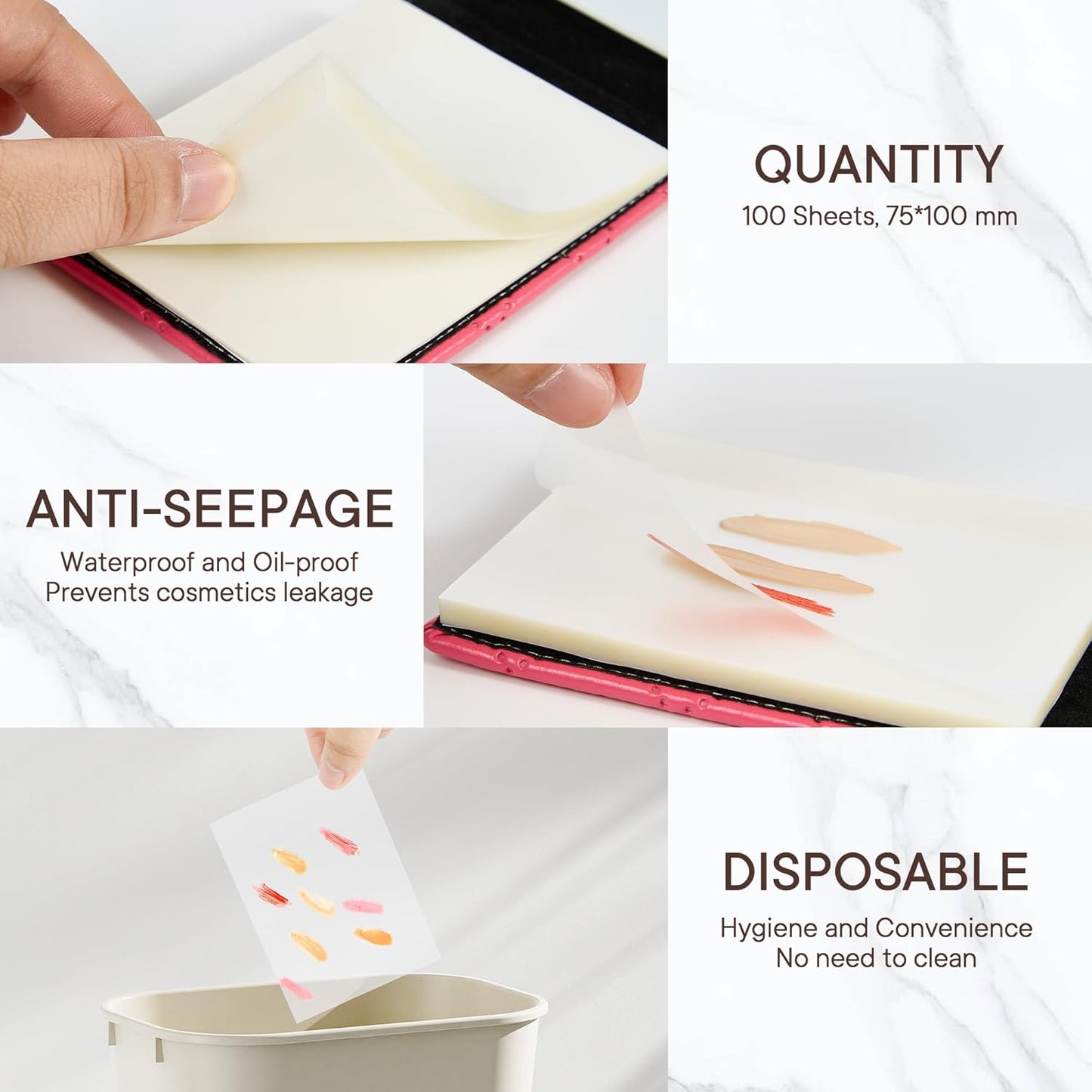 Alyfini Pocket Makeup Palette Mirror for Purse - 100 Disposable Sheets & Spatula, Small Travel Toiletry Essentials, Handheld Foundation/Lip/Nail Color Mixing Tray, Makeup Artist and Enthusiasts Gift