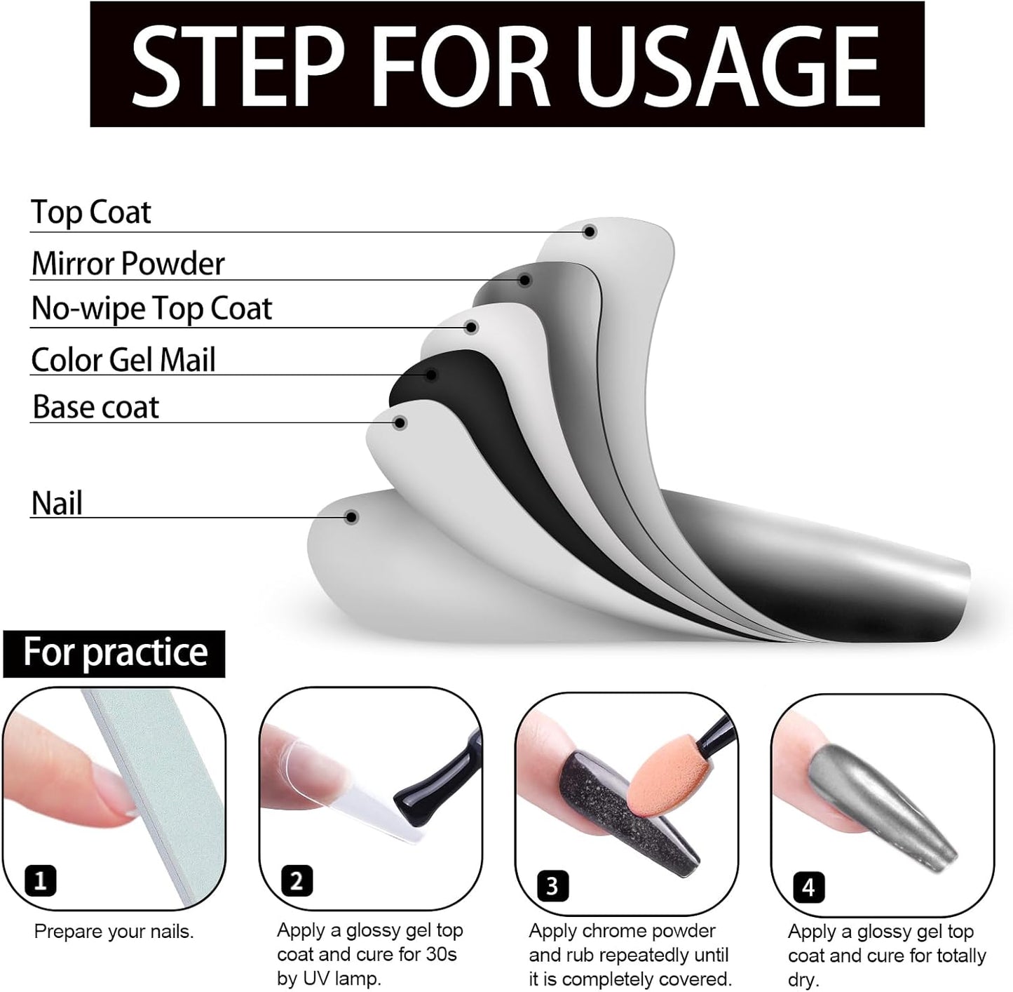 Artdone Chrome Nail Powder, Silver Iridescent Aurora Powder Metallic Mirror Effect Pigment Pearlescent Mermaid Pigment Pearl Glitter Dust Kit, Nail Art Decoration, Resin Craft