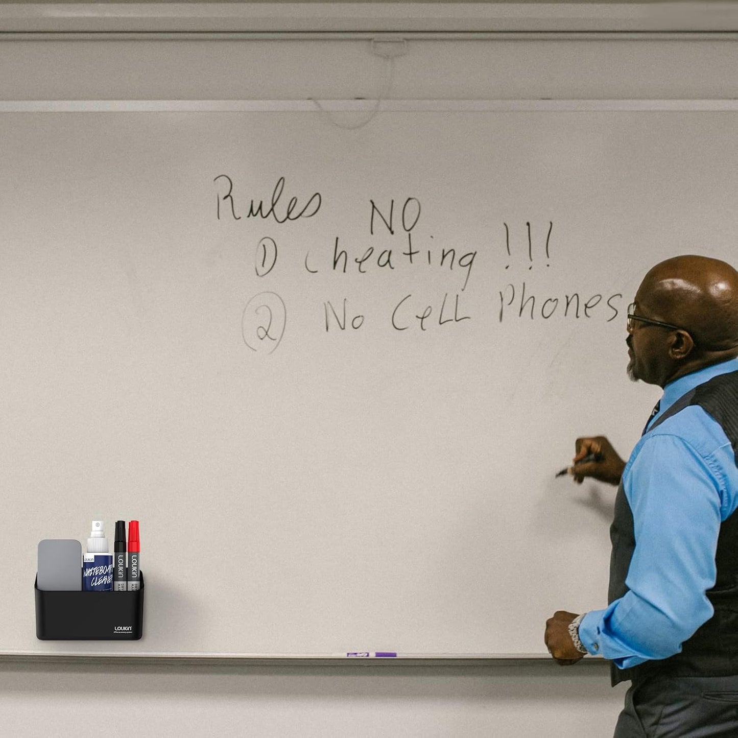 loukin Magnetic Marker Holder Set, Dry Erase Marker Holder, Dry Erase Accessory Tray Set (Includes 1 Eraser, 1 Cleaner, 2 Dry Erase Markers), Ideal for Office, School or Home Use(Black)