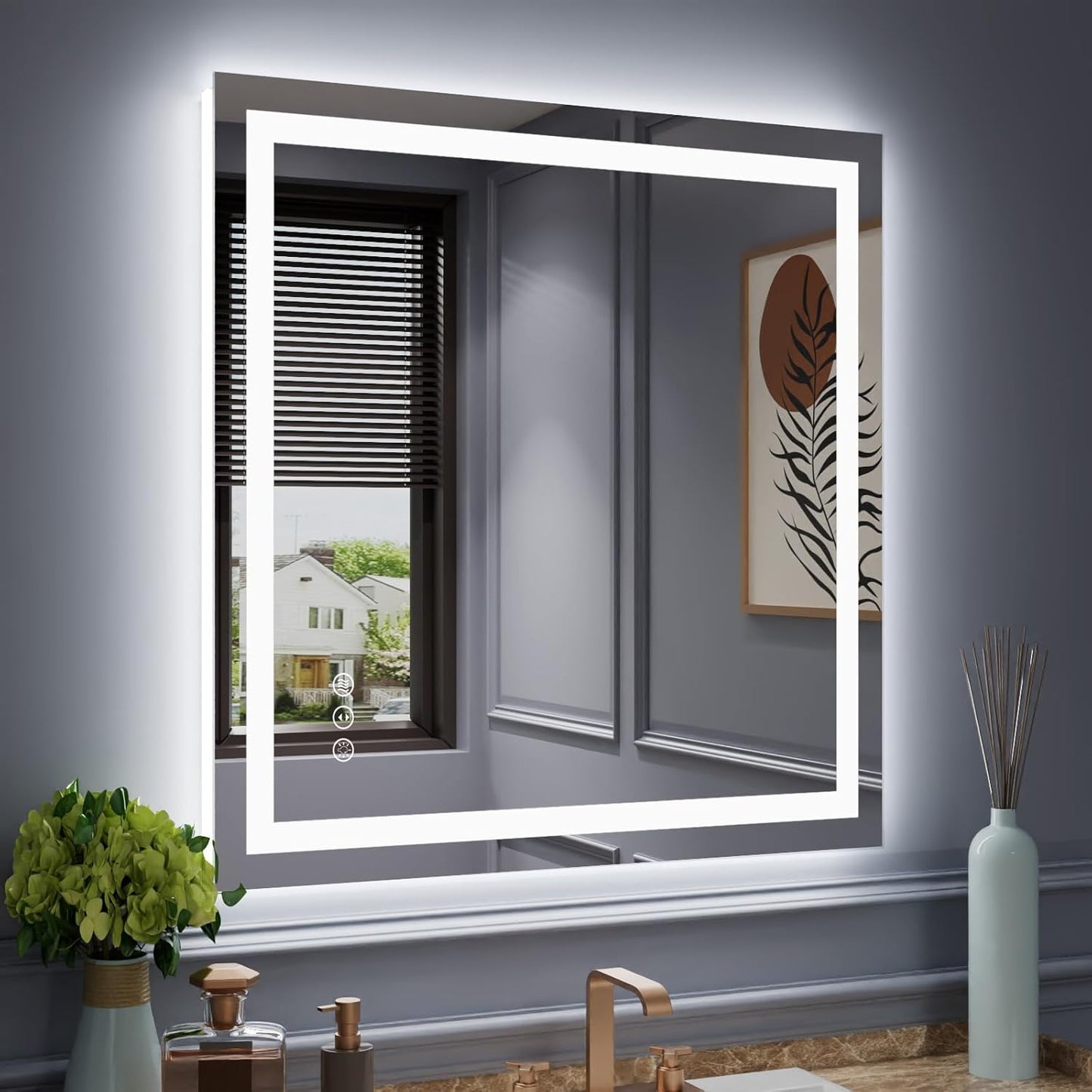 Amorho LED Mirror for Bathroom 40"X38" with Front Light and Backlit, Stepless Dimmable, Anti-Fog, Shatter-Proof, Memory, 3 Colors, Wall Mount (Horizontal/Vertical)