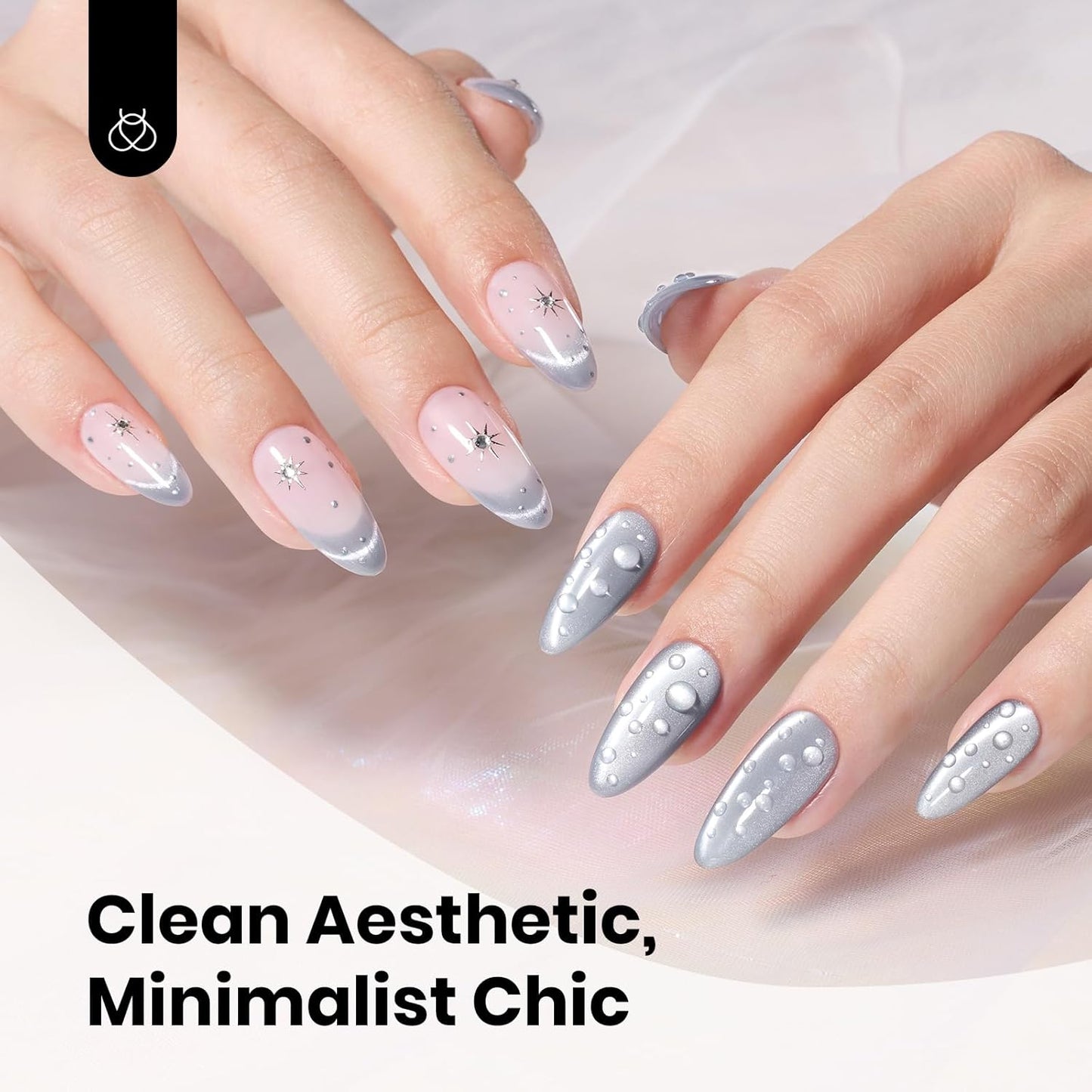 Beetles Gray Cat Eye Gel Nail Polish - 15ML Dark Gray Glass Cat Eye Glitter Gel Polish with Magnet Shimmer Sheer Gel Soak Off UV Moonlit Dew Collection Nail Art Design Manicure Gifts for Women