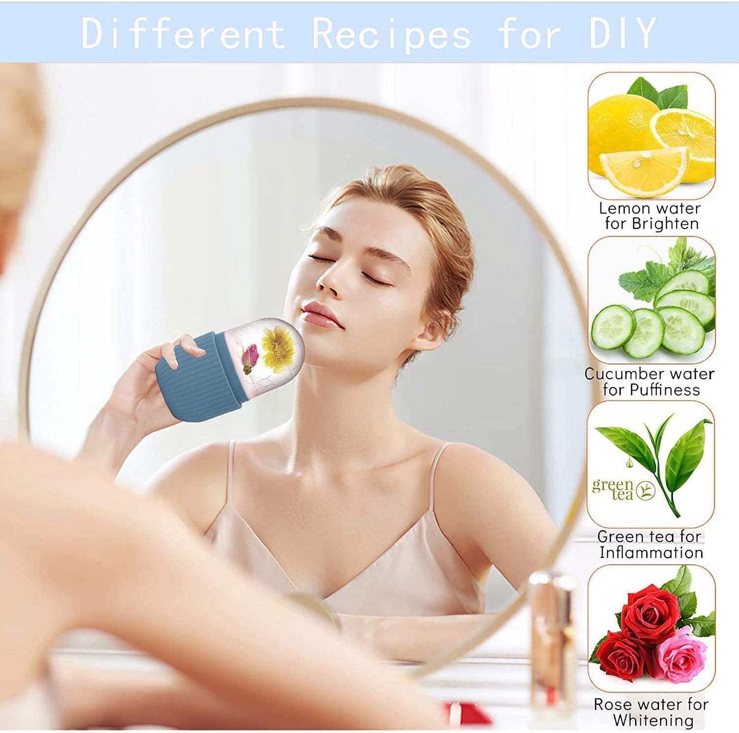 KOGITI Ice Mold for Face, Ice Roller for Face & Eye, Beauty Facial Ice Rollers Ice Holder Mold Face Puffiness Relief Massage Skin Care Tools, Ice Facial Cube (Blue)