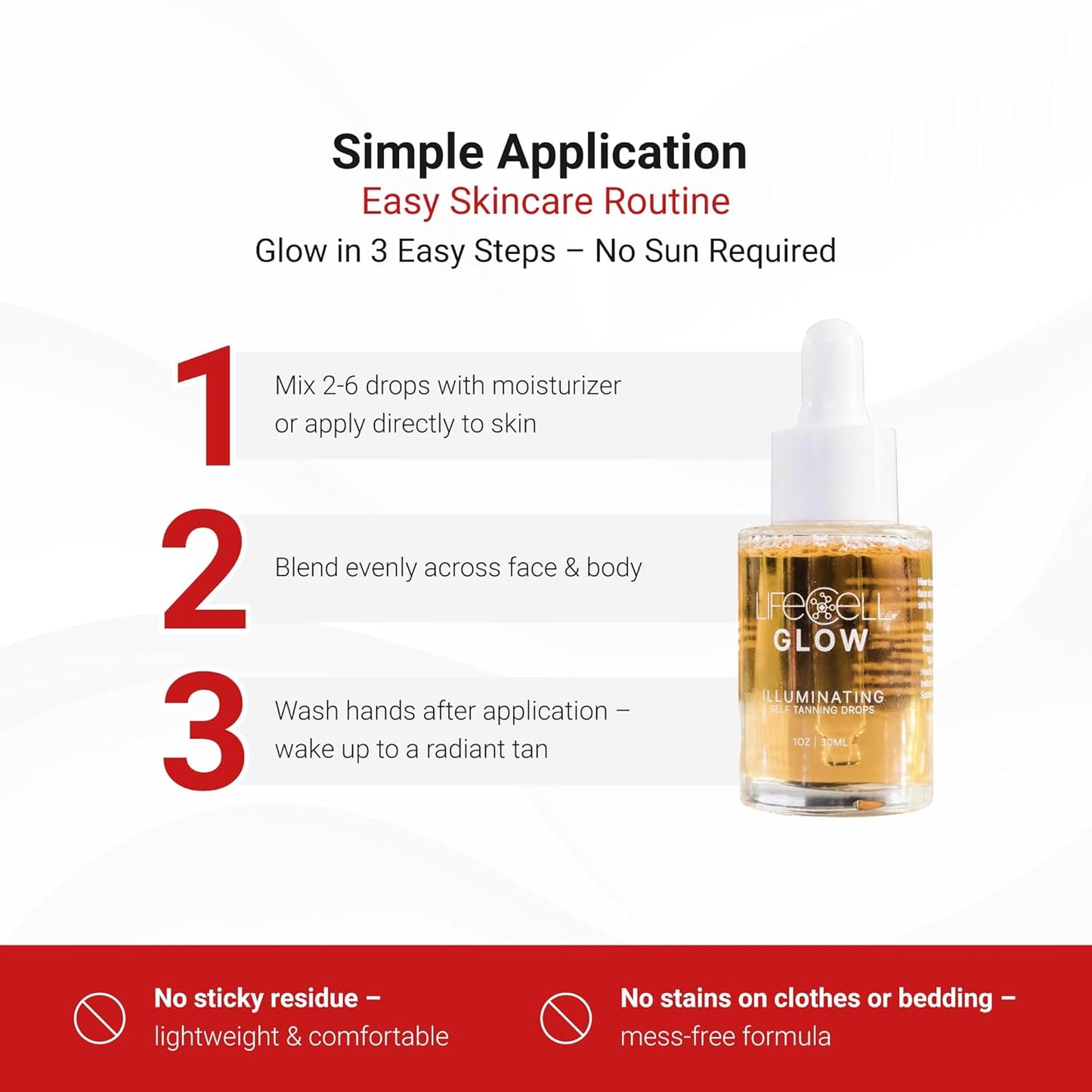 LifeCell Glow Self-Tanning Drops for Face & Body, DHA & Squalane Formula, Customizable Tan, Streak-Free, Hydrating, Fragrance-Free, Non-Comedogenic, Safe for All Skin Types, 1 Fl Oz