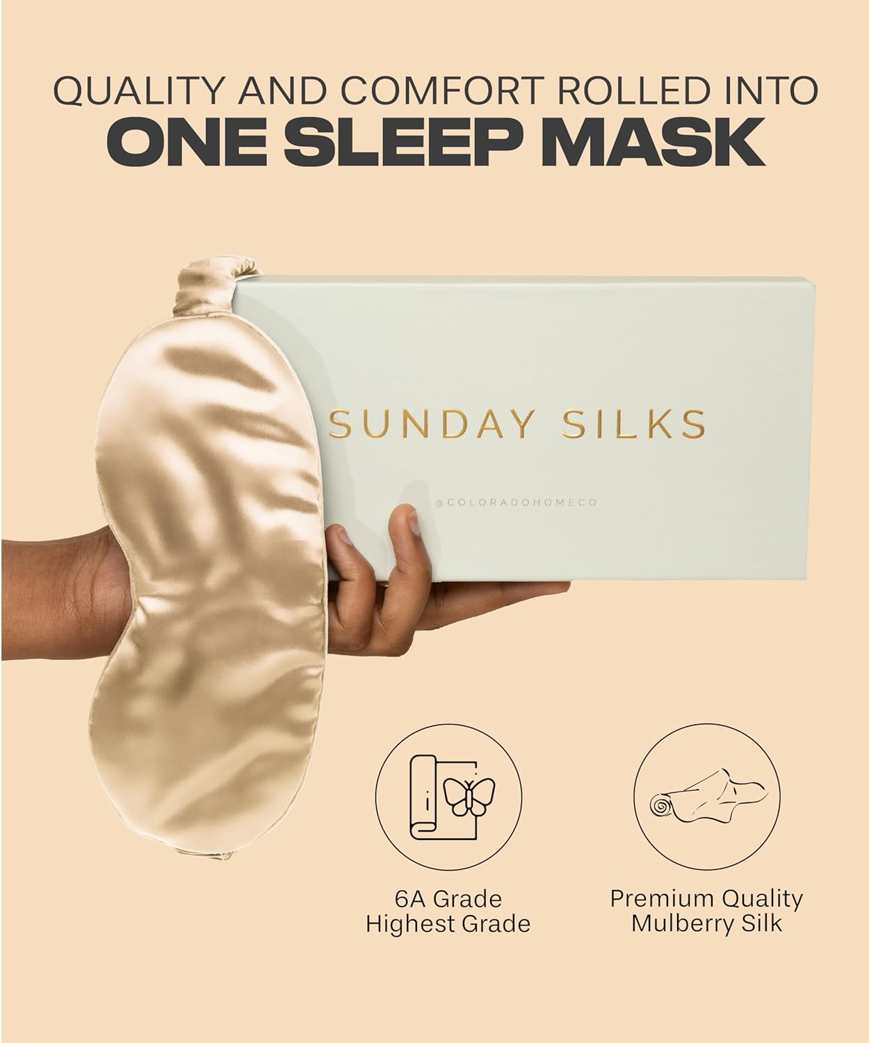 SUNDAYSILKS™ Exclusive Mulberry Silk Sleep Mask | Soft Eye Covers, Blackout Sleeping Mask for Women & Men | Silk Eye Mask for Sleep, Travel, and Relaxation | Antifaz para Dormir [Nude Champagne]