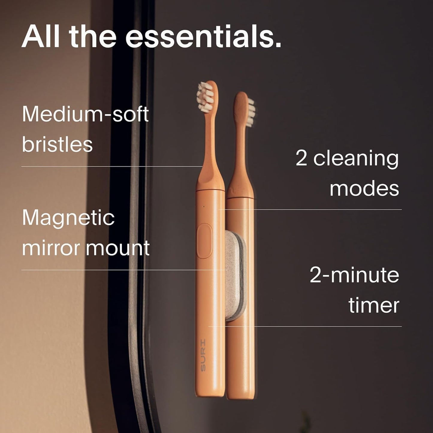SURI 1.0 Sonic Electric Toothbrush | 40+Day Battery | Designed in California | Sustainable Electric Toothbrush for Adults | Travel Toothbrushes | Tooth Brush | Pink