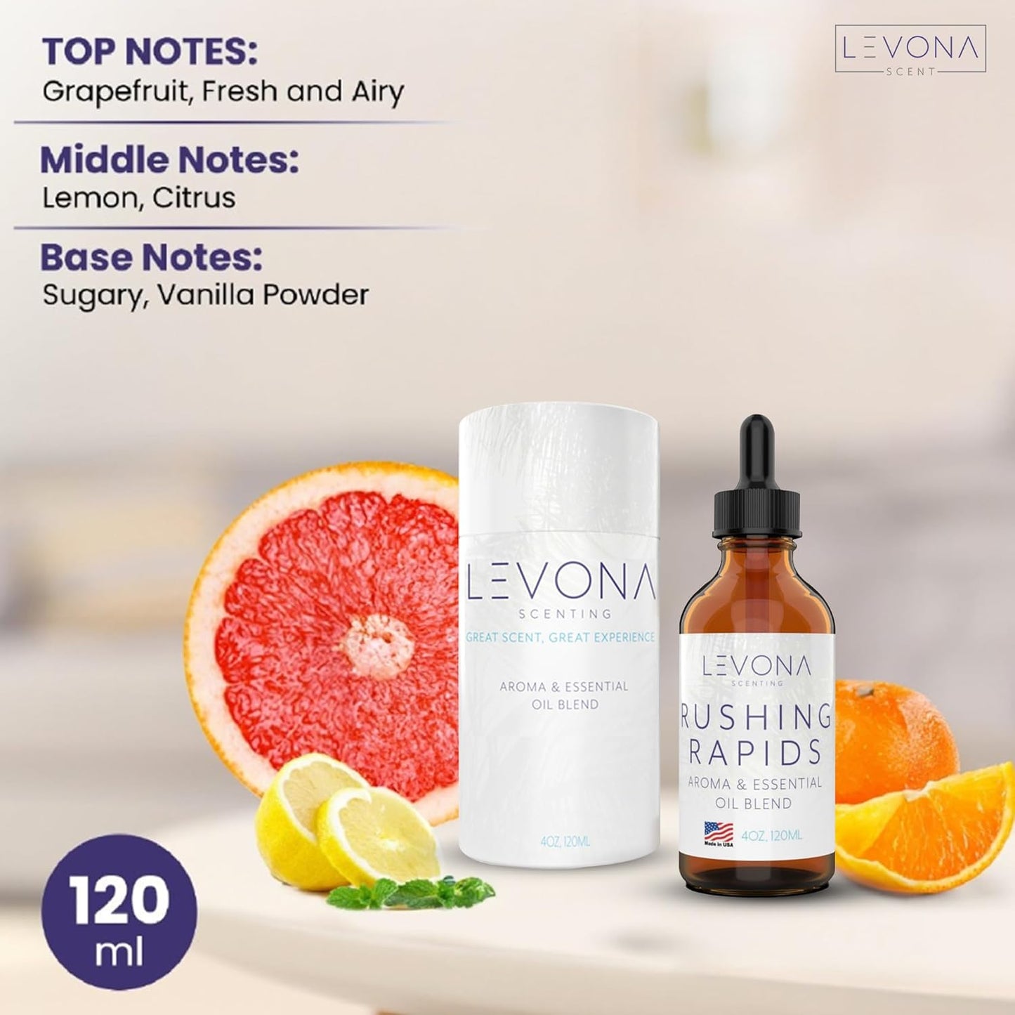 Levona Scent Essential Oils - Scents for Home, Hotel & Office Use - Perfect for Home Diffuser & Humidifiers - Aroma Fragrance Oil, Ideal for Massage, Relaxation, and Spa - Rushing Rapids, 120ml
