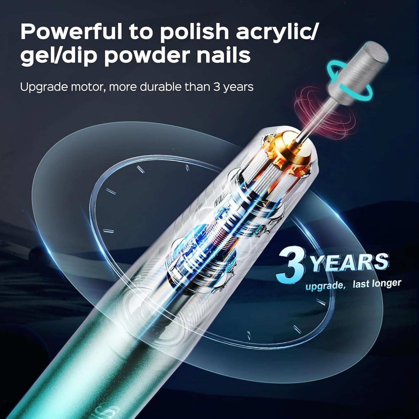 COSLUS Electric Nail Drill File Professional: for Acrylic Gel Dip Powder Nails Portable Nail Machine Kit Manicure Pedicure Tools Polishing Set with Nail Drill Bits Sanding Bands Blue