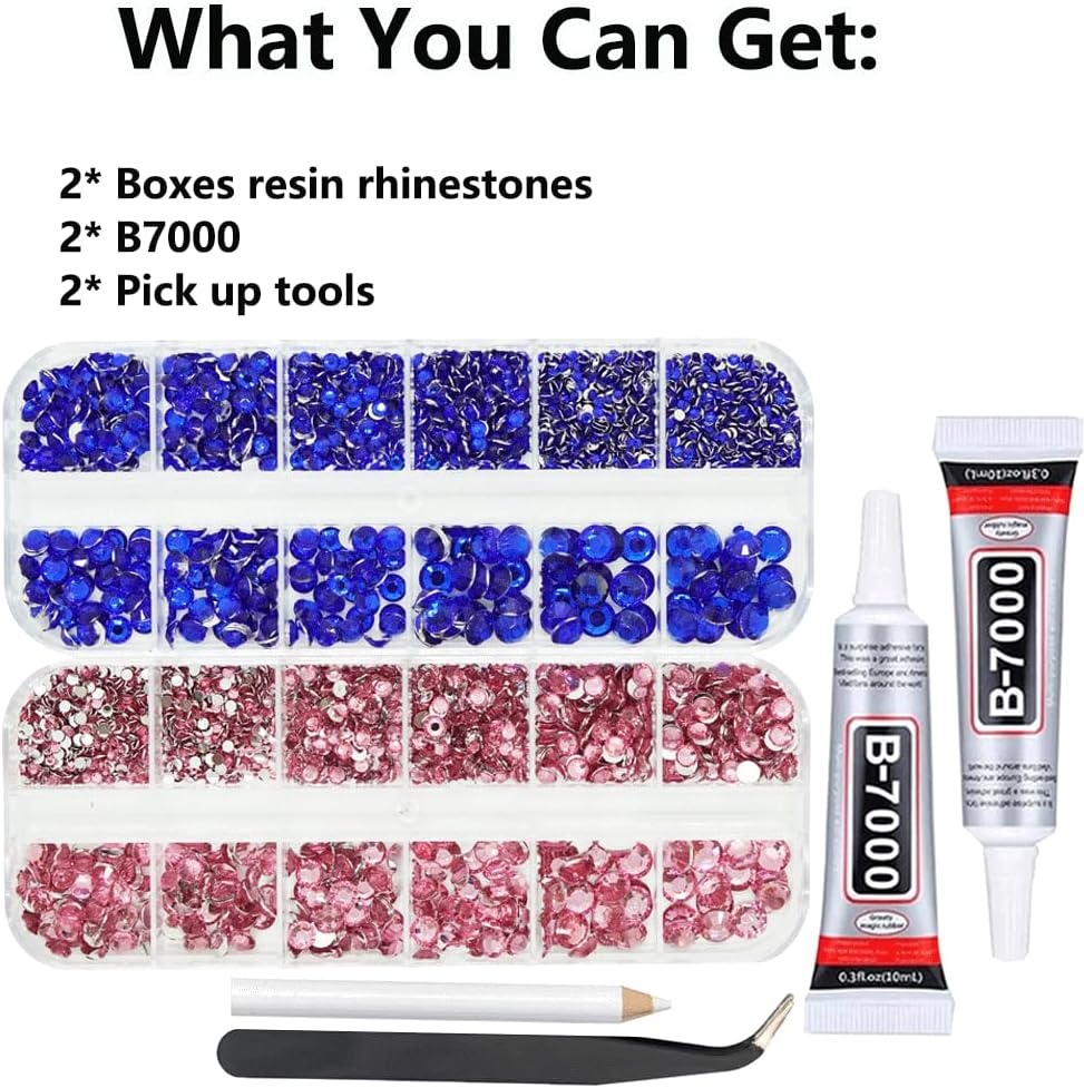 Rhinestones for Bedazzling with B7000 Glue, Pink and Navy Blue 2mm - 6mm (SS8-SS30) Non-Hotfix Flatback Dark Blue Diamonds Kit, Nail Crystals Gems Beads for Bedazzle Crafting, DIY Art Decoration