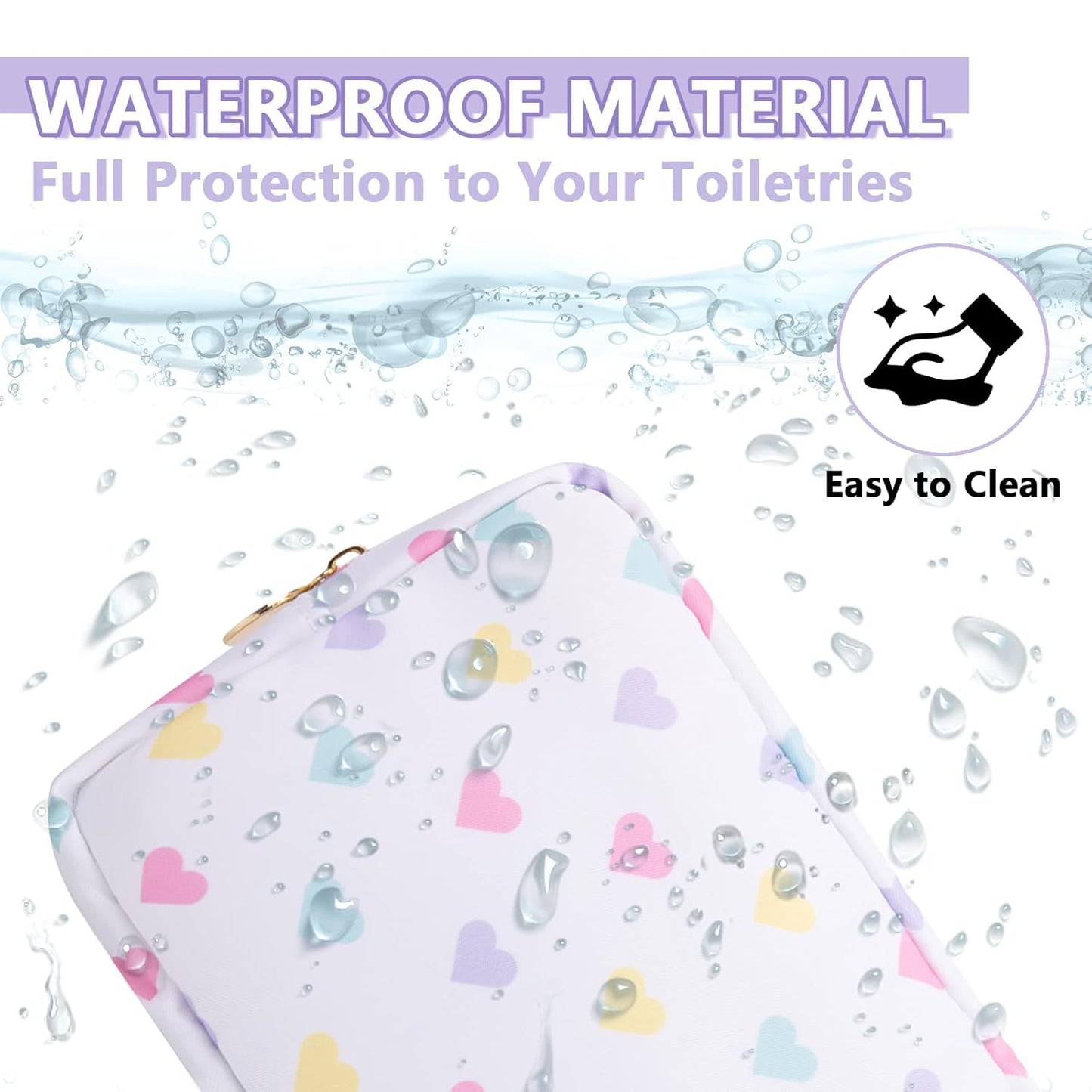 Small Makeup Bag Pouch for Purse，Nylon Travel Toiletry Storage Bag Cute Makeup Organizer Bag for Women Girls，Preppy Waterproof Cosmetic Bag Pouch Skincare Bag Purse with Zipper (Small-White Heart)