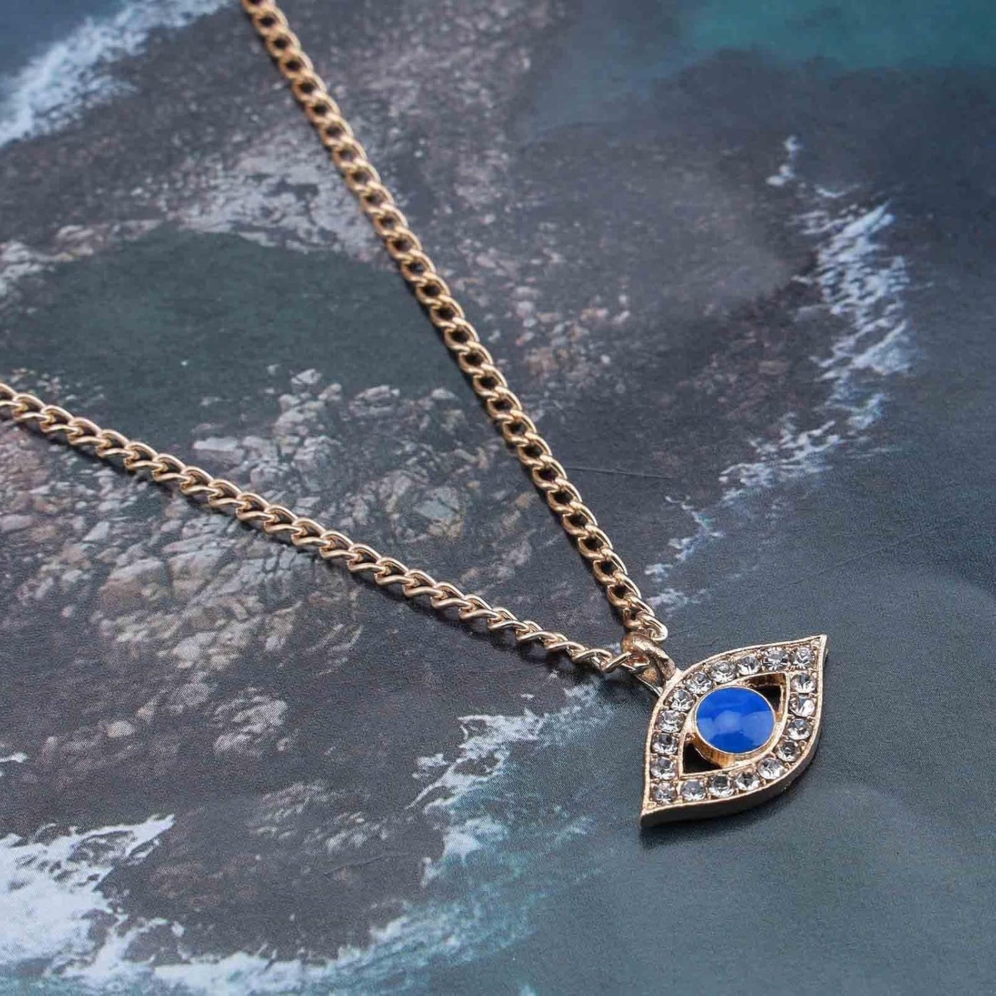 Vintage Rhinestone Evil Eye Pendant Necklace Gold Lucky Eye Choker Necklace Turquoise Eye Chain Necklace Cz Paved Talisman Necklace Protection Chain Jewelry for Women and Girls