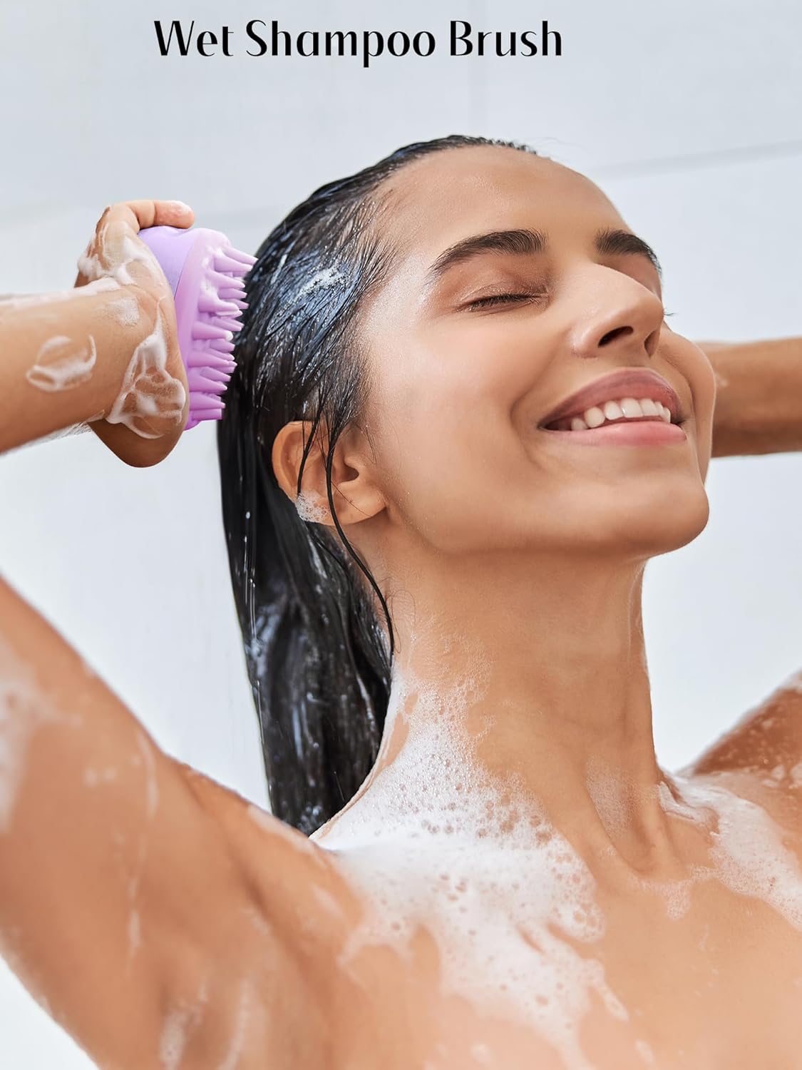 HEETA Scalp Massager with Soft Silicone Bristles for Hair Growth, Dandruff Removal, and Scalp Relaxation - Shampoo Brush for Wet or Dry Hair (Green & Purple)