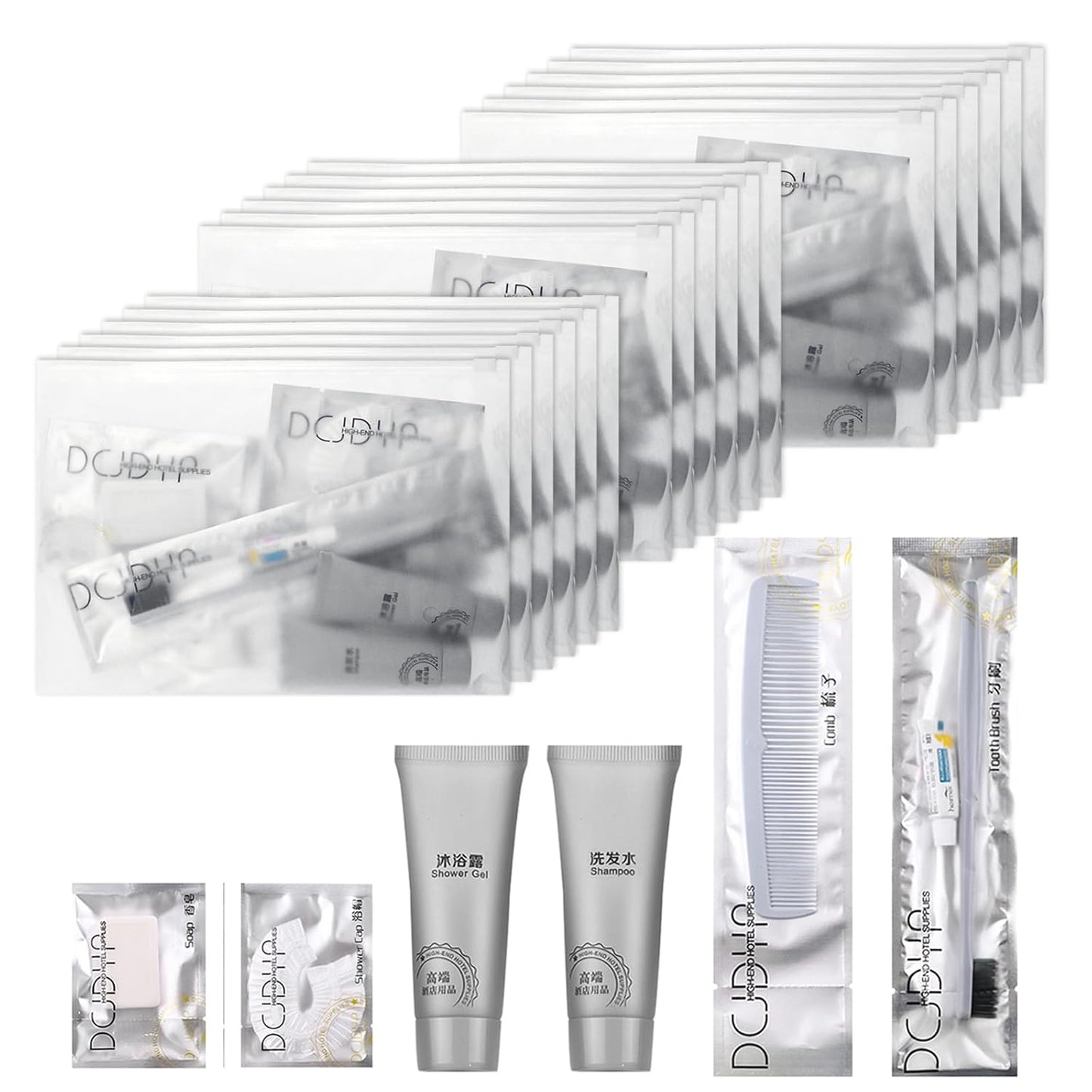 Hygiene Kit, Hygiene Kit Bulk, Travel Hygiene Kit With Toothbrush, Toothpaste, Comb, Shampoo, Shower Gel, Shower Cap And Soap, Individually Packed, Suitable For Hotel, Home, Travel (50 sets)
