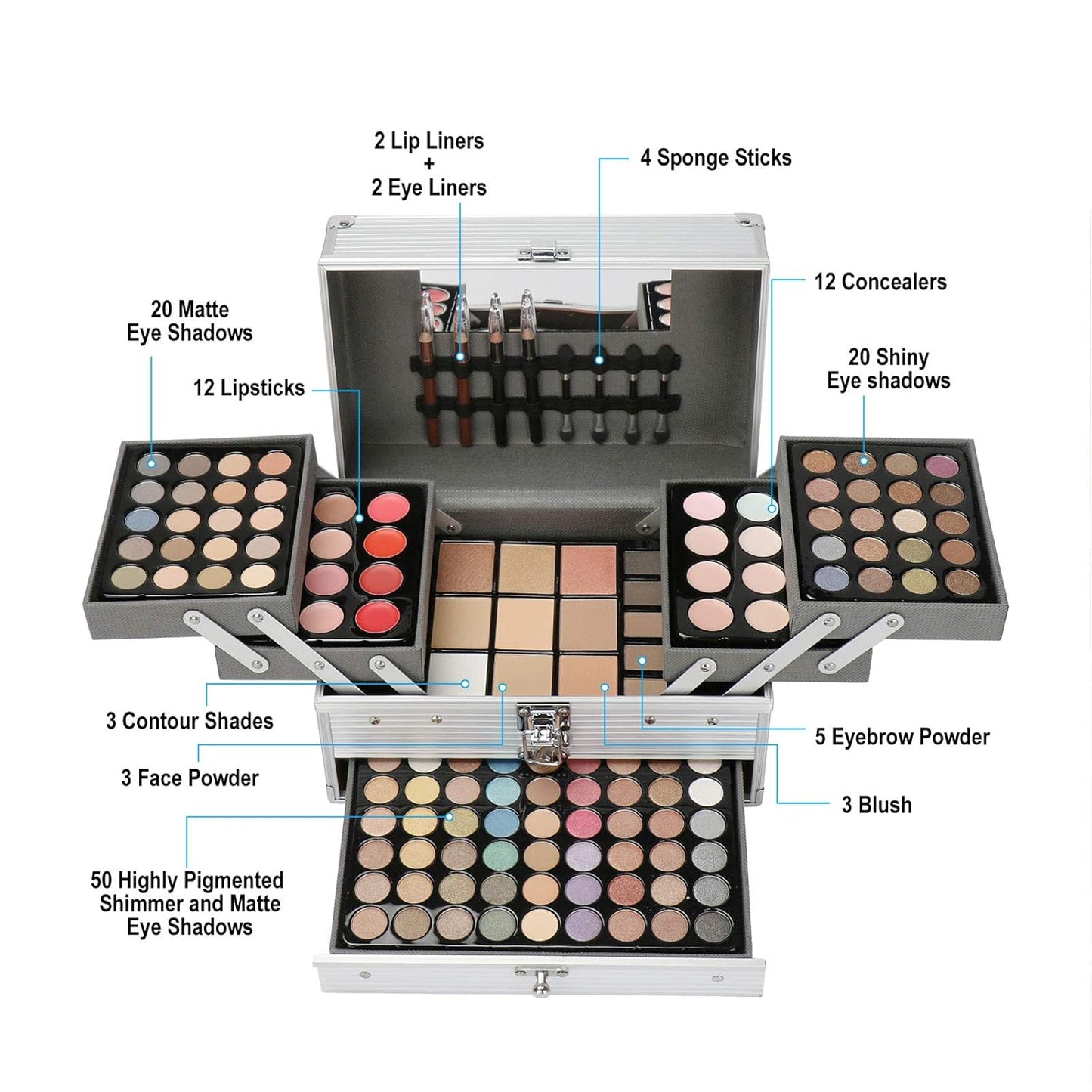 Professional 132 Colors All-in-one Makeup Palette Cosmetic Contouring Kit Combination with Eyeshadow, Cream Concealer, Eyebrow Powder, Lip Gloss Blusher and Pressed Powder
