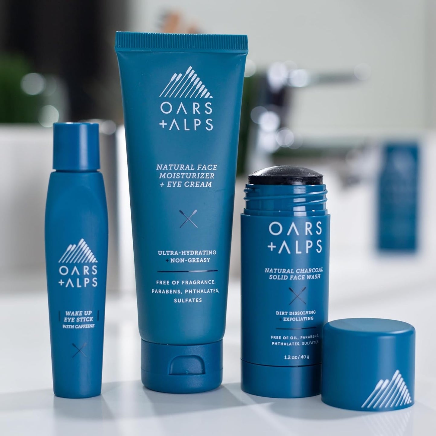 Oars + Alps Men's Skin Care Kit, Gift Set Includes Face Wash, Eye Roller, and Moisturizer, Vegan and Gluten Free, Travel Size & TSA Approved, 3 Items Total