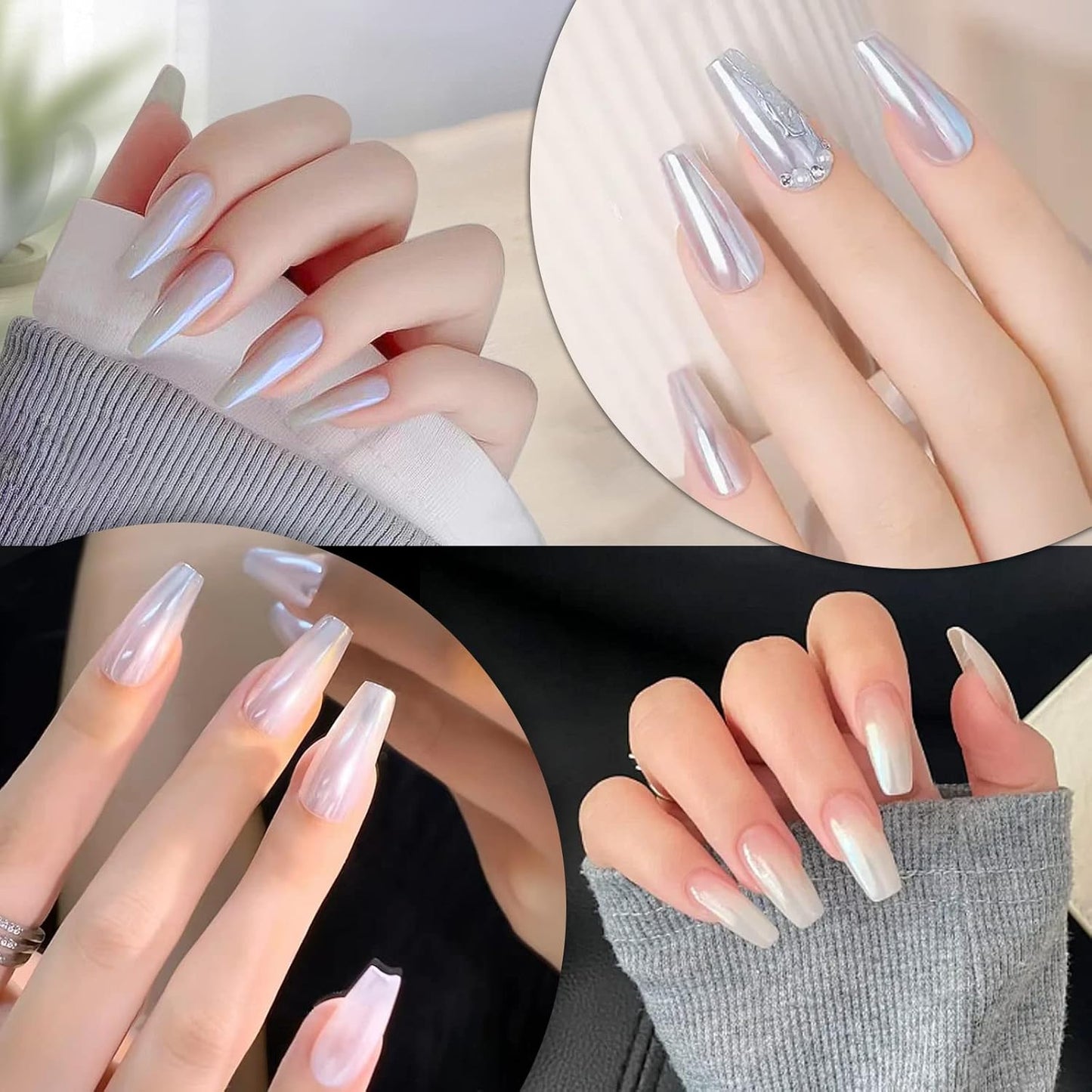 Artdone Chrome Nail Powder Metallic Mirror Glitter Effect Pigment Iridescent Aurora Mermaid Pearl Dust Kit for Gel Polish Nail Art Decoration, Resin Craft Arylic Powder