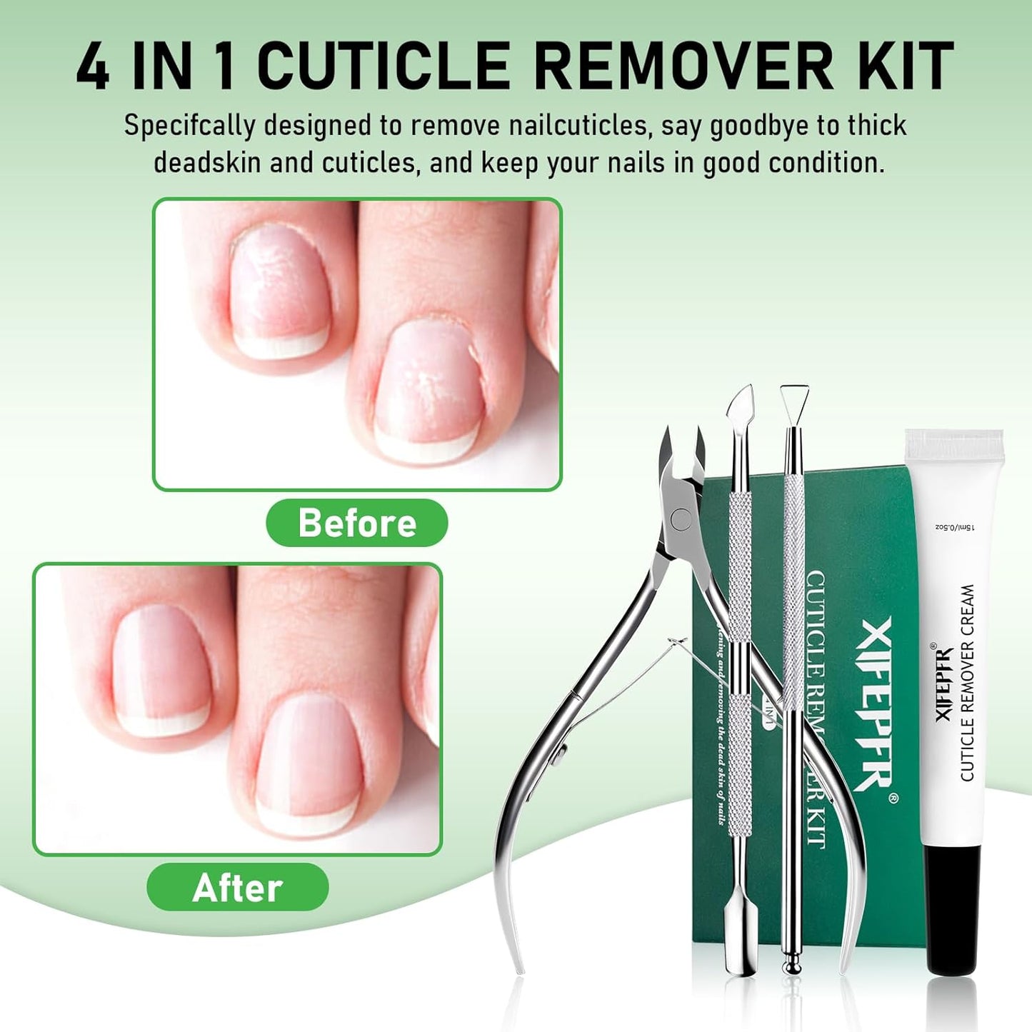 Cuticle Remover Kit, Cuticle Remover Cream, Cuticle Trimmer, Cuticle Pusher, Cuticle Nipper, Professional Cuticle Remover Tools Set, Stainless Steel Manicure Tools with 15ml Cuticle Softener