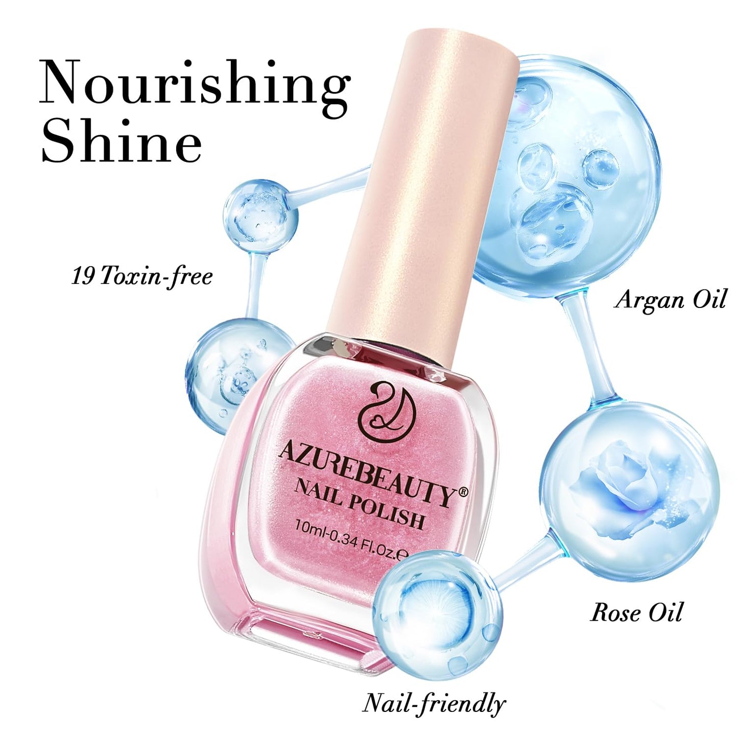 AZUREBEAUTY Glitter Pink Nail Polish no Gel Quick Dry Natural Shine Nail Lacquer Fingernail Polish Salon-Quality for Women 10ml