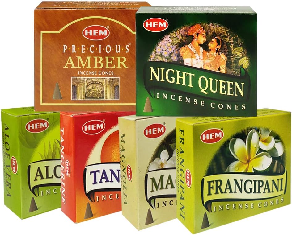 Hem Incense Cones Variety Pack #3 And Cone Incense Burner Bundle With 6 Most Desired Fragrances