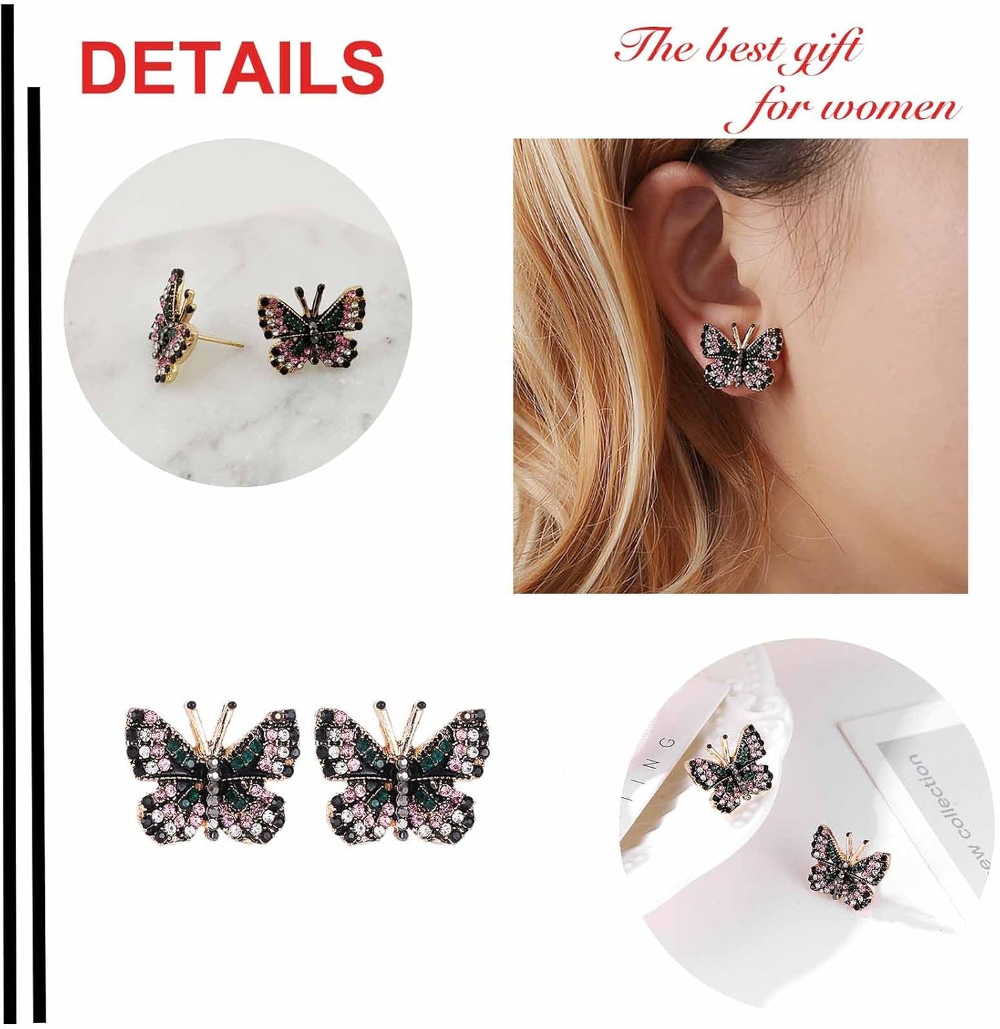 Tiny Butterfly Earrings Studs Vintage Crystal Butterfly Earrings Punk Moth Studs Statement Sparkling Rhinestone Butterfly Studs Prom Butterfly Earrings Jewelry for Women