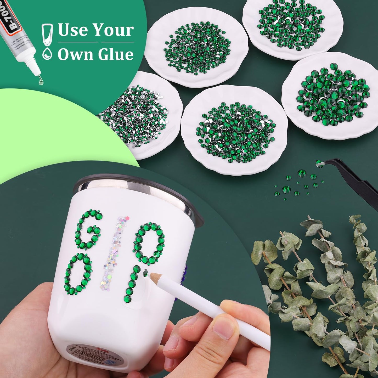 Resin Rhinestones for Crafting, 2 Boxeses Dark Green Multi Sizes Flatback Bedazzling Crystals for Crafts Nail Art Deco, Non Hotfix Gems Charms for Tumbler Shoes Clothing Fabric Face Makeup