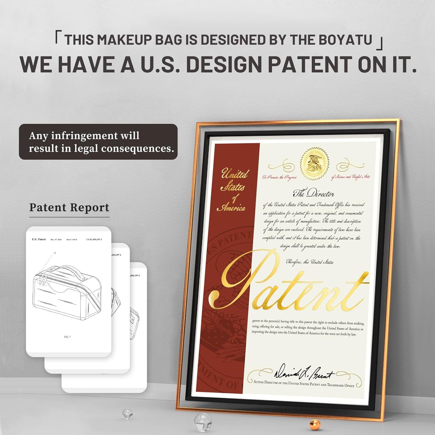 BOYATU Travel Makeup Bags for Women: 3 Pcs Large Make up Bags Set - Vegan Leather Cosmetic Bag for Traveling - Waterproof Toiletry Organizer Wide Open Portable Pouch (L08 Brown)