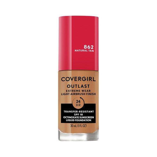 Covergirl Outlast Extreme Wear 3-in-1 Full Coverage Liquid Foundation, SPF 18 Sunscreen, Natural Tan, 1 Fl. Oz.