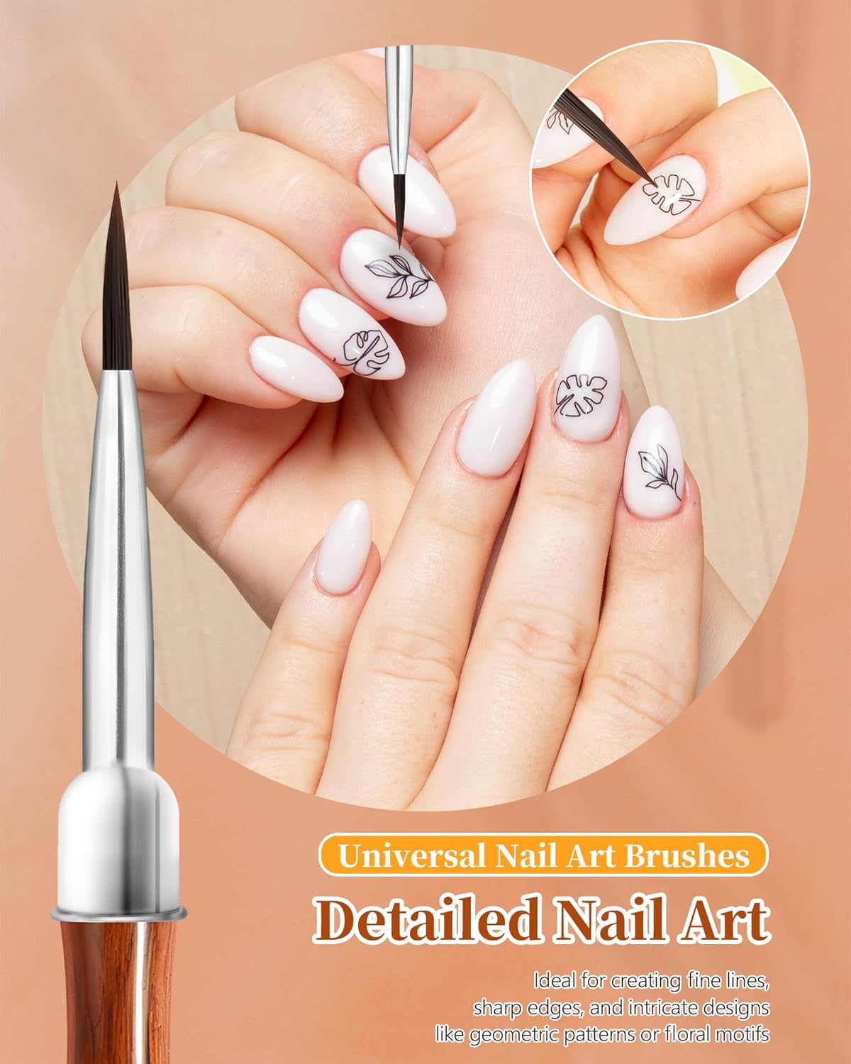 2Pcs Nail Art Brush Set, Multi-Functional 3D Nail Pen for Gel Extensions, Builder Nail Gel Design and Home DIY Manicure (Wood Color)