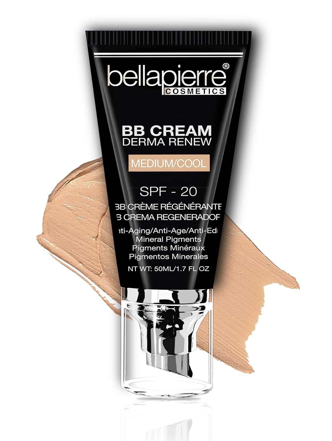 bellapierre BB Cream with SPF 20 - Tinted Sunscreen, Concealer, Foundation, & Moisturizing Face Cream | Lightweight Formula + Pump Top Applicator | Non-Toxic & Paraben Free | 1.7 Oz - Medium Cool