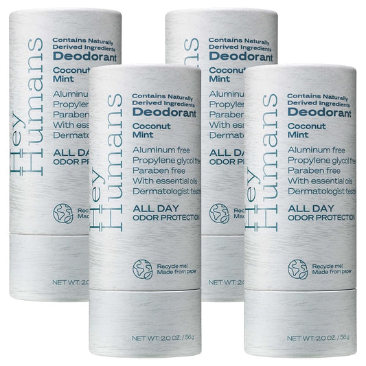 Hey Humans Deodorant, Aluminum Free Deodorant for Women and Men, Contains Naturally Derived Ingredients, All Day Odor Control, Refreshing Essential Oils, Earth Friendly Package, Coconut Mint