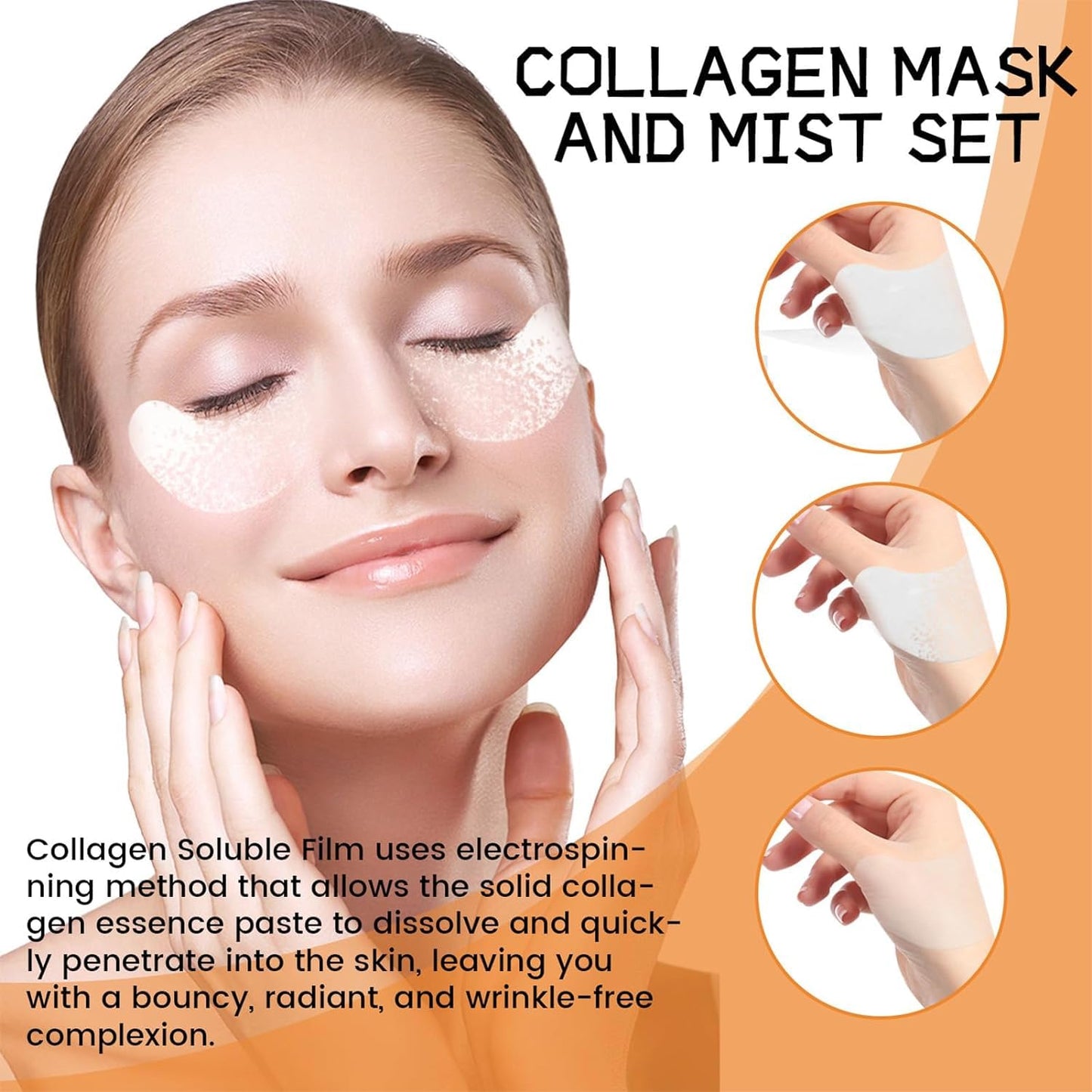 Highprime Collagen Film & Mist Kit - Collagen Face Mask,Highprime Collagen Film for Face,for Face for Dark Circles, Puffy Eyes, Fine Lines, Wrinkles, Eye Bags (4pack+1bottleFace Spray)