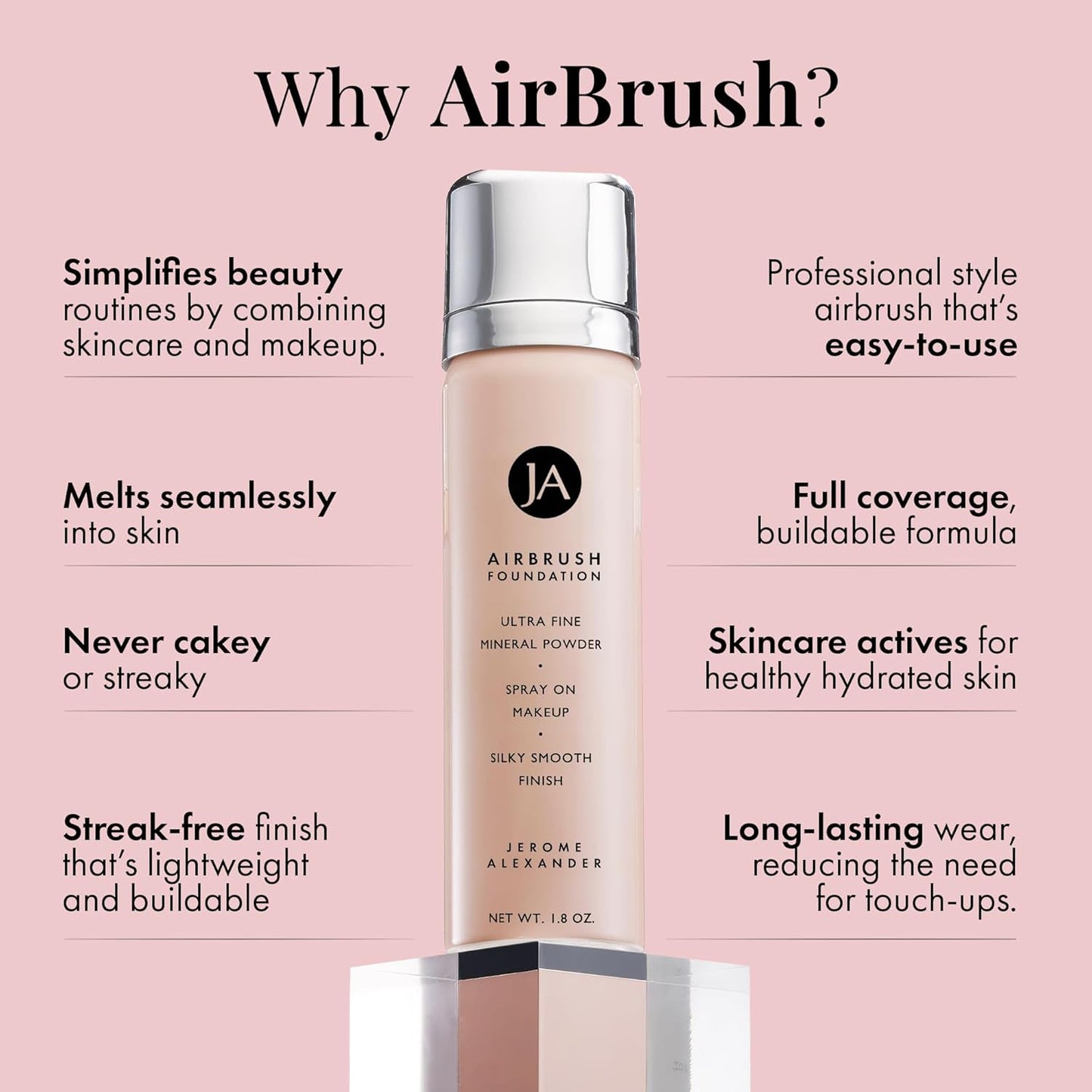 MagicMinerals AirBrush Foundation by Jerome Alexander – 2pc Set with Airbrush Foundation and Kabuki Brush - Spray Makeup with Anti-aging Ingredients for Smooth Radiant Skin - Fair