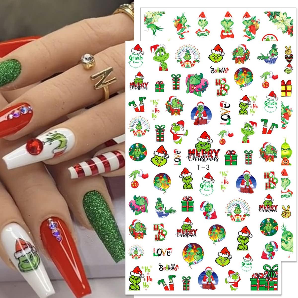 10 Sheets Christmas Nail Art Stickers 3D Xmas Nail Decals Winter Snowflake Santa Claus Snowman Buffalo Plaid Reindeer Nail Stickers for Christmas Nail Designs Decorations Manicure Tips Charms