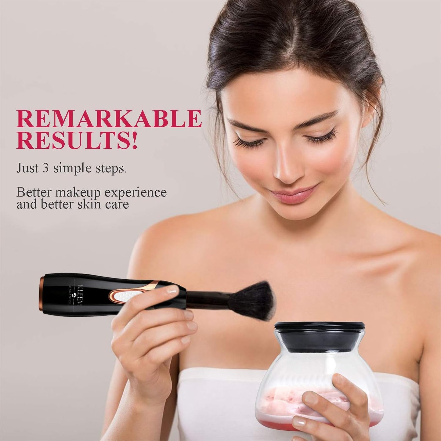 Electric Makeup Brush Cleaner Machine | Automatic Makeup Brush Washer & Spinning Dryer with Free Cleaner Shampoo | Dual-Fiber Bristles for Eyeshadow & Foundation | Made in USA | Black