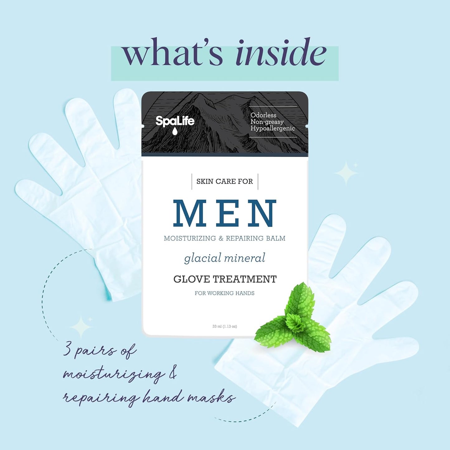 Spa Life Men's Glacial Mineral Moisturizing and Repairing Balm for The Working Hand (Hand Gloves 3 Pack)