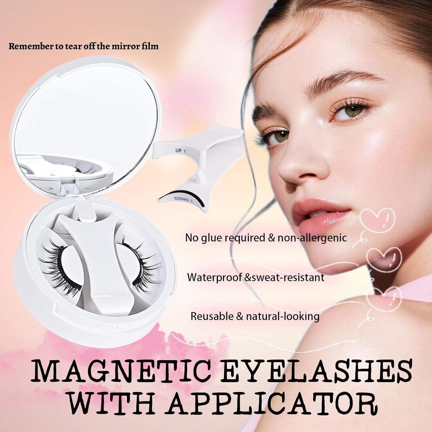 Lumentes Magnetic Eyelashes, Lumentes Magnetic Eyelashes with Applicator, Reusable No Glue Lashes, Natural Look Soft Comfortable Magnetic Lashes, Easy to Wear and Remove (Iris Black)