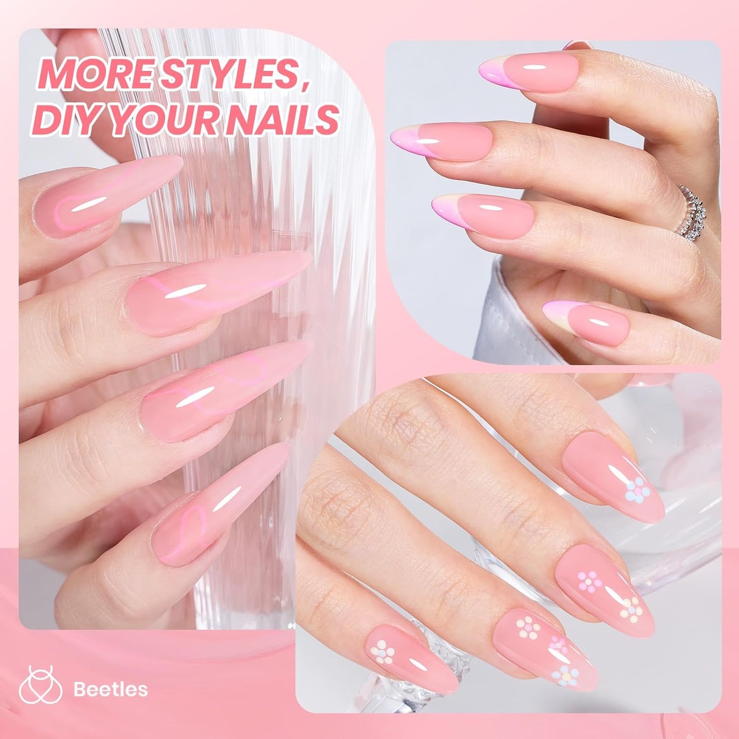 Beetles Nude Pink Gel Nail Polish - 15ml Nude Color Jelly Pink Gel Polish Sheer Translucent Effect Nail Concealer Soak Off UV LED Nail Lamp French Nail Art Gifts for Women Girls