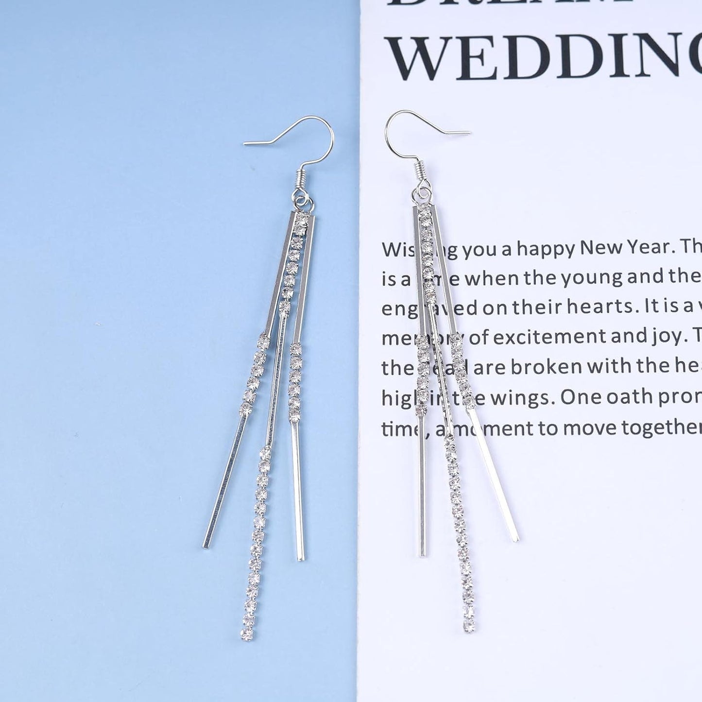 Vintage Crystal Tassel Earrings Rhinestone Bar Drop Earrings Long Rhinestone Chain Earrings Gold Cz Bar Hook Earrings Sparkle Tennis Chain Earrings Jewelry for Women