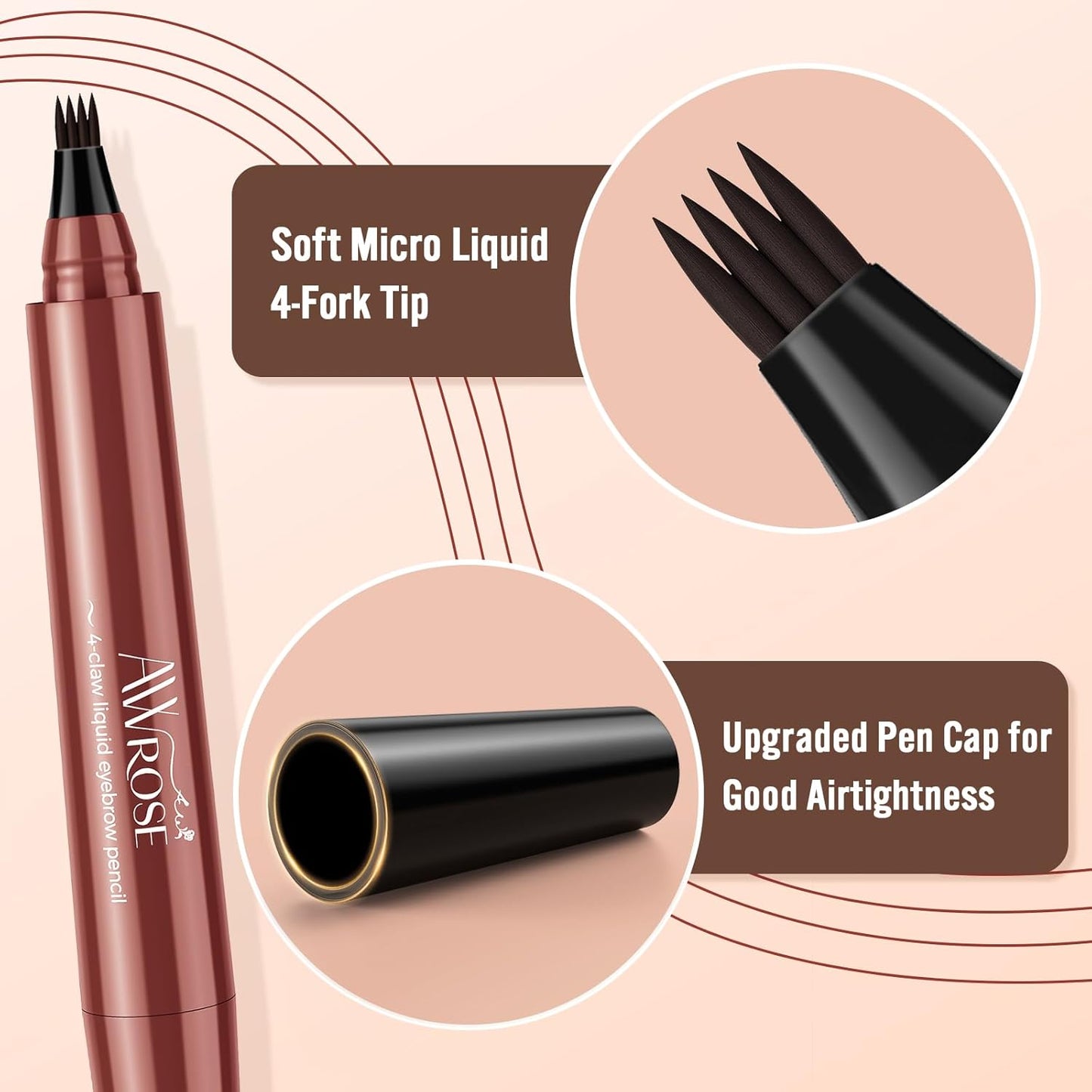 AWROSE Eyebrow Pencil, 3D Waterproof Microblading Eyebrow Pen 4 Fork Tip Tattoo Pencil, Precise Natural Brow Magic Eye Brow Pencil with Hair Like Strokes, 4 Points Multi-Used Eye Brow Pen for Women