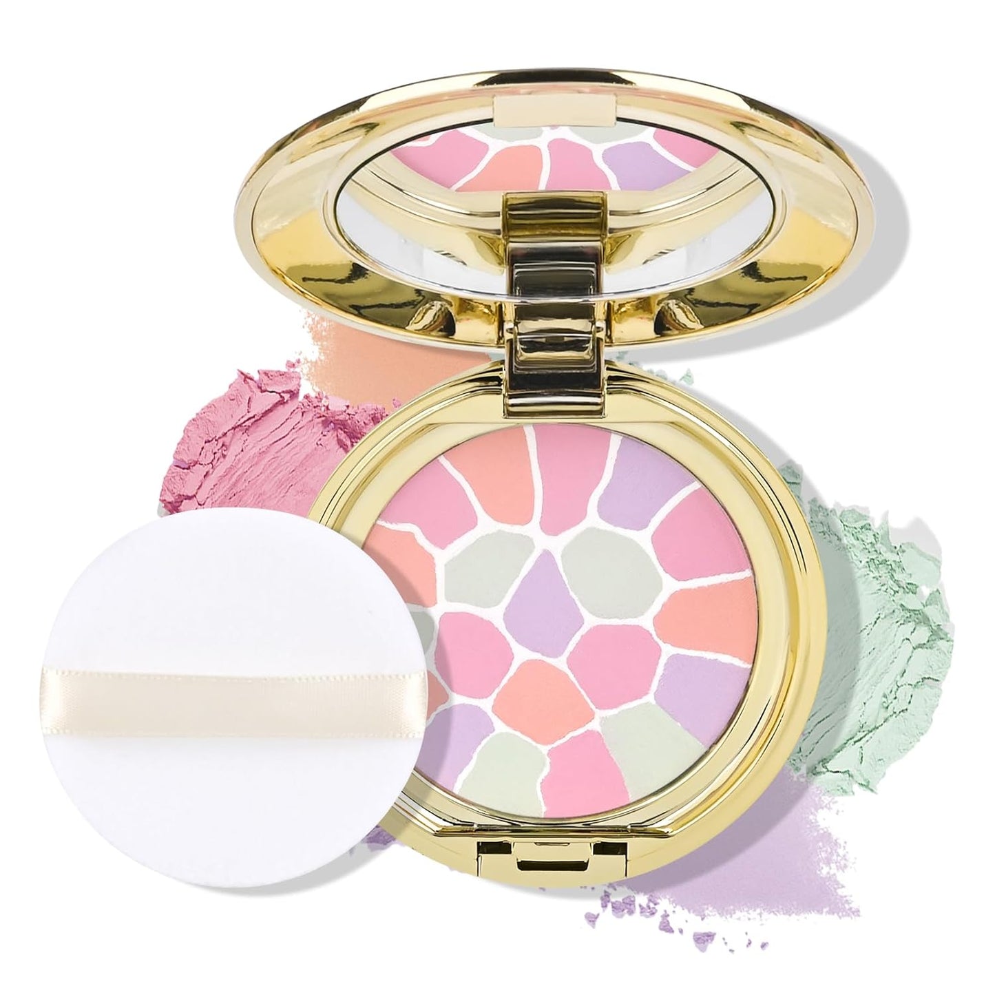 KYDA Color Correcting Setting Powder, Matte Finish, Correct Brightening Finishing Powder, Even Tone Correcting, Lasting Oil Control Pressed Powder