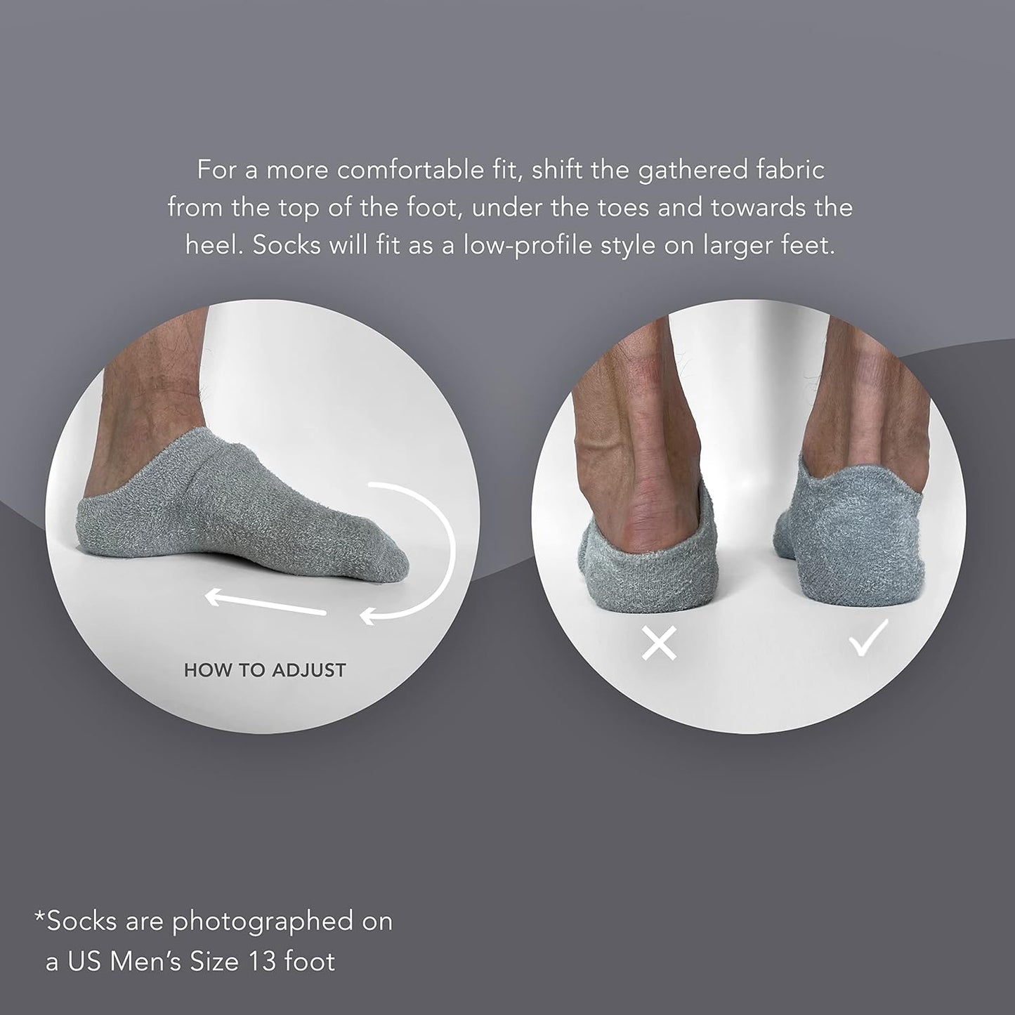 Barefoot Scientist Sleep On It Overnight Moisturizing Gel Socks, Low Profile Ankle Socks, Nourish Your Feet, Grey, L