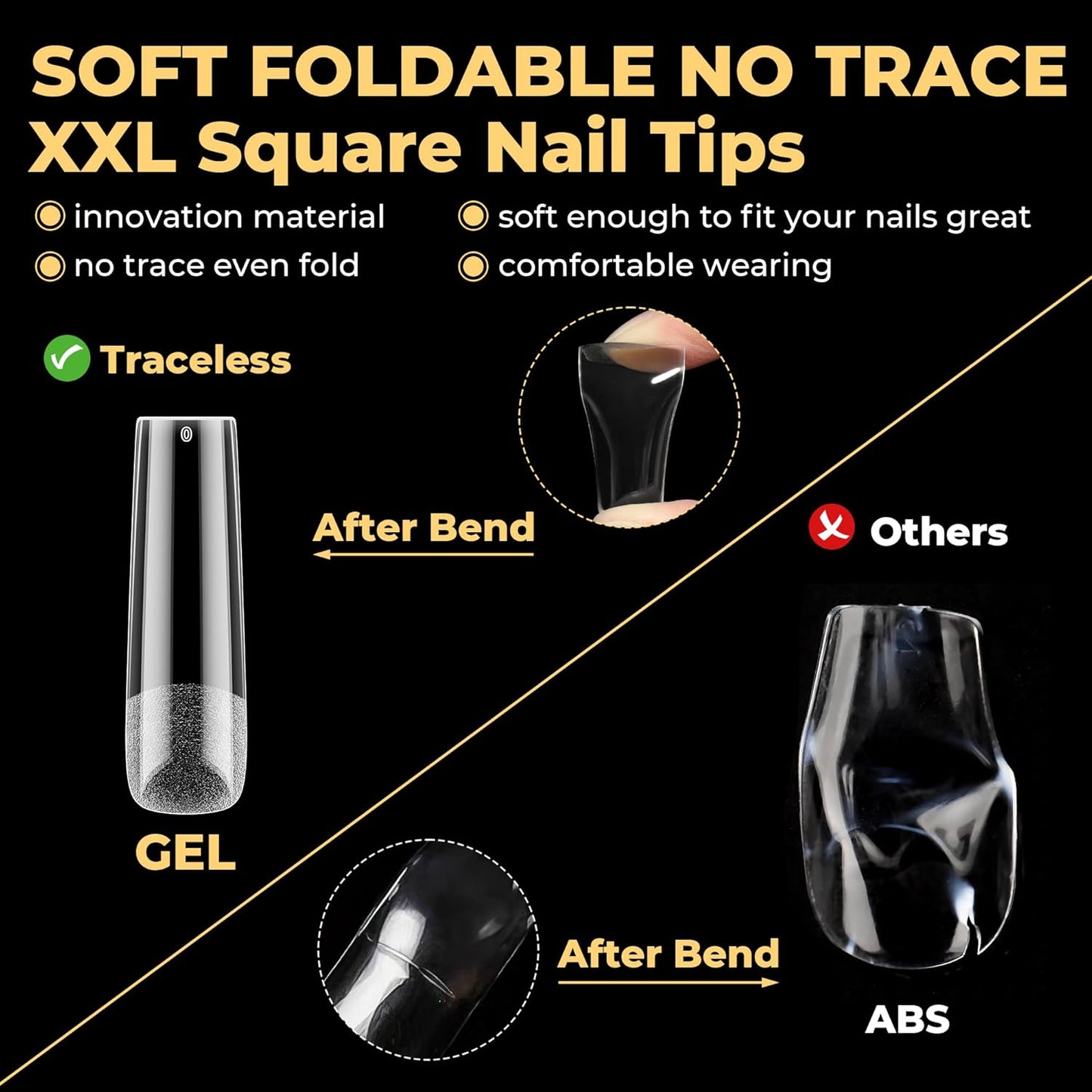 UNA GELLA Extra Long Tapered Sqaure Nail Tips, No C Curve Pre-file 120Pcs Square Press on Nails XXL Long Square Gel Nail Tips Full Cover Acrylic Straight for Nails Extension Art DIY Salon 12 Sizes