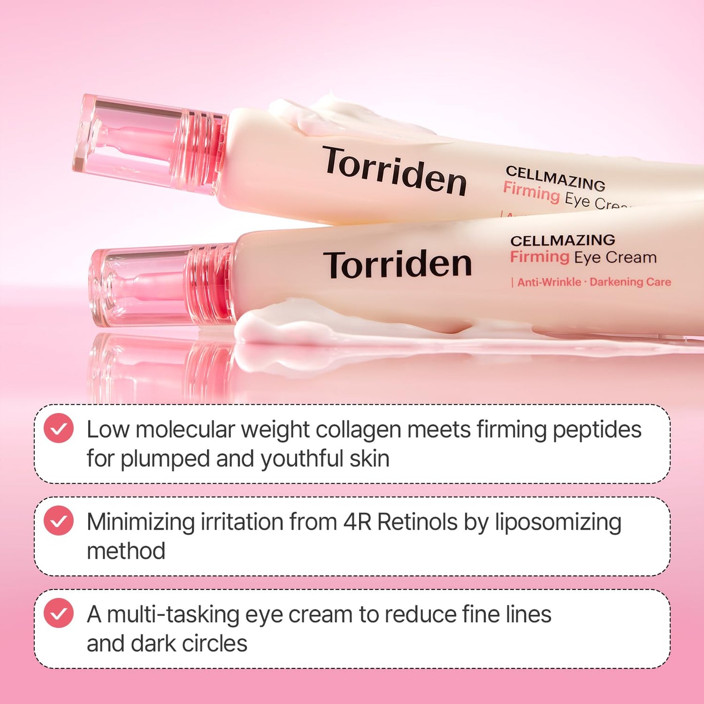 Torriden CELLMAZING Low Molecular Collagen Firming Eye Cream with an Eye Massager | Anti-Wrinkle, Dull, Dark Circles Care with 5D Collagen Complex and 4R Pure Retinol | 1.01 fl.oz