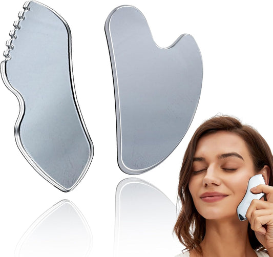 2Pcs Terahertz Gua Sha Facial Tools Set Stone for Lymphatic Drainage, Reduced Puffiness, Relieved Facial Tension – 100% Natural Terahertz Stone Skin Care Tools