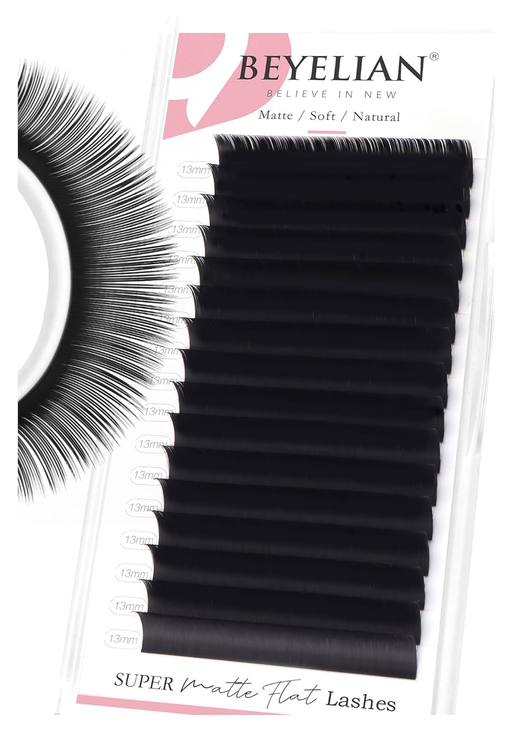 BEYELIAN Flat Eyelash Extension, Ellipse Lash Extensions 0.20 C Curl 13mm 16 Rows Matte Black Eyelash Extension Supplies Classic Lash Extensions Individual Eyelashes Salon Use