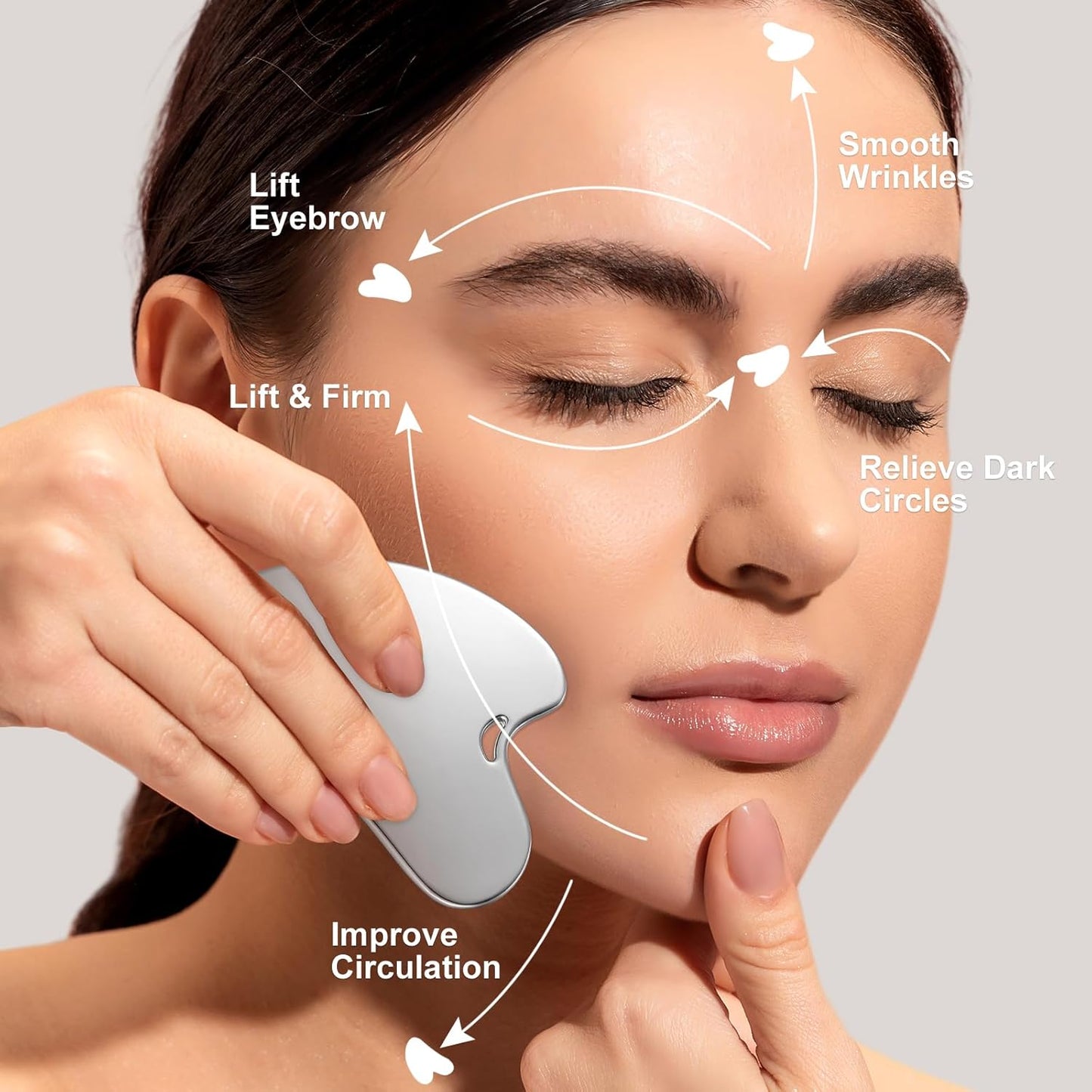 Gua Sha Facial Tools Guasha Tool Gua Sha Jade Stone for Face Skincare Facial Body Acupuncture Relieve Muscle Tensions Reduce Puffiness Festive Gifts (Matte Silver)