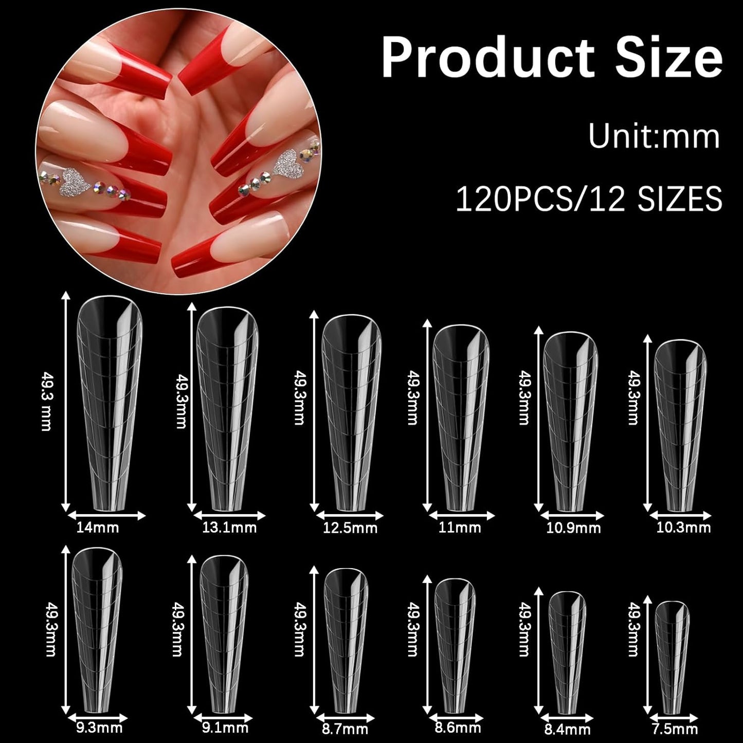120 Pcs Poly Extension Gel Dual Nail Forms Nail Molds With Scale Builder Coffin Nail for Gel Manicure Nail Art Design Salon DIY at Home (Long Ferrari Dual Nail Forms Set)