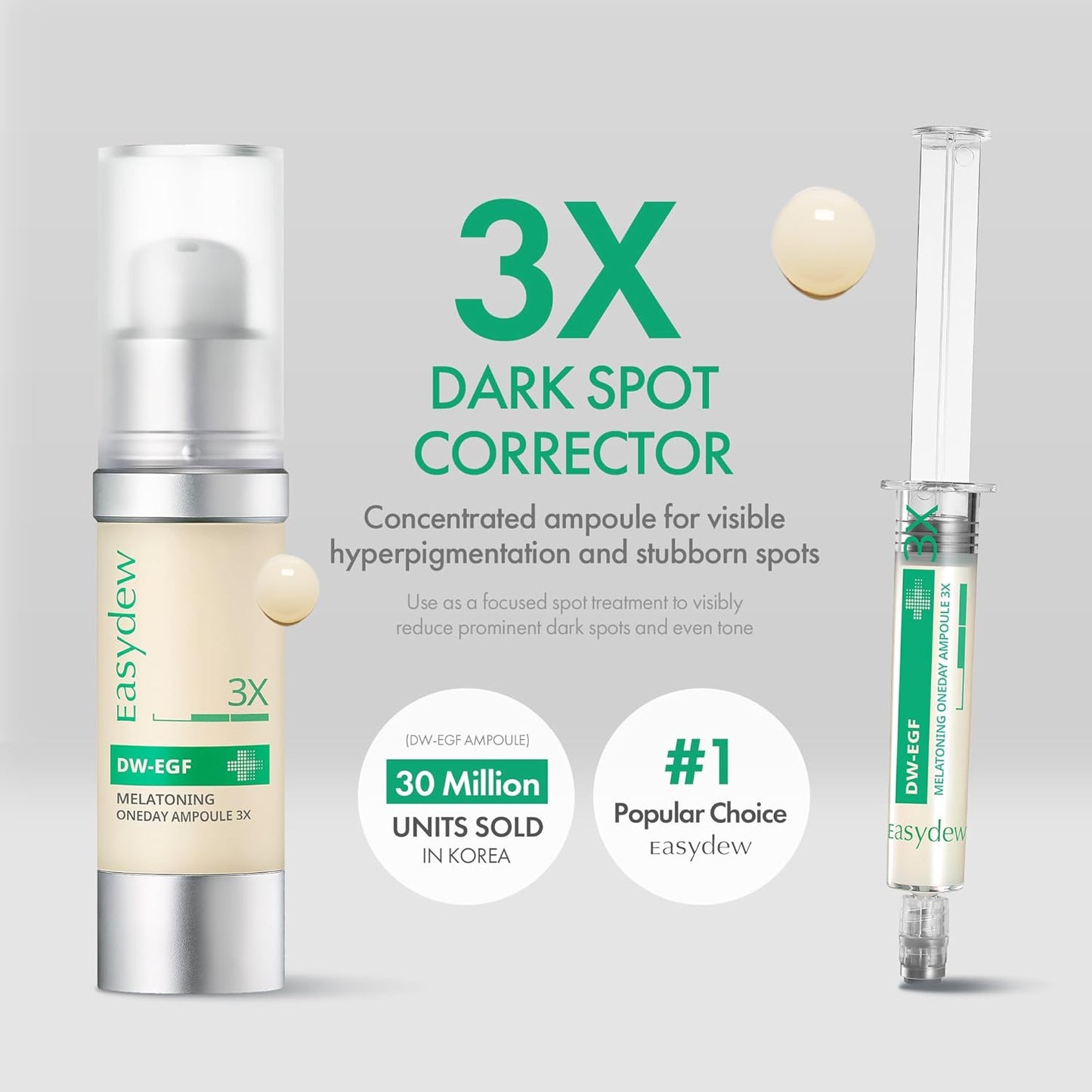 Easydew DW-EGF Melatoning Ampoule 3X - Hydrating Dark Spot Serum with Niacinamide & Glutathione for Uneven Skin - Fast Absorbing Day & Night Ampoule Korean Skin Care (Pump 0.27 fl oz, EGF 3X)